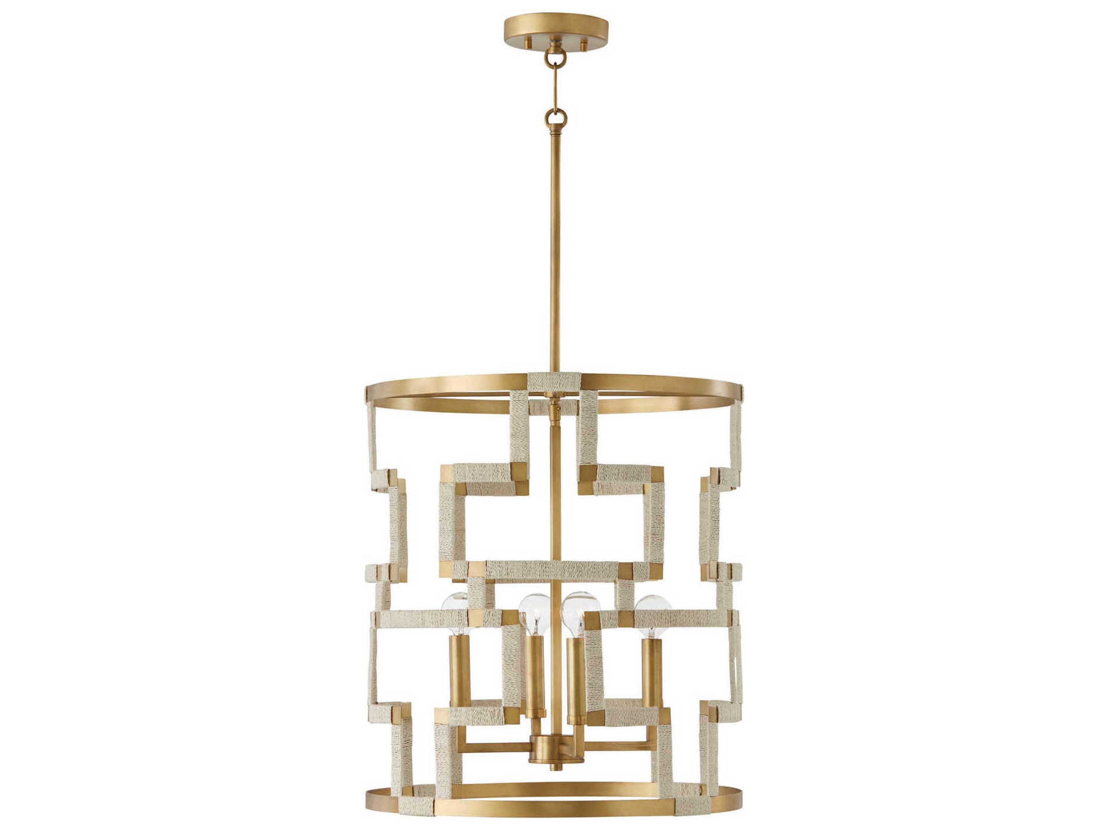 Hala 4-Light Bleached Natural Jute Patinaed Brass Cylinder Pendant