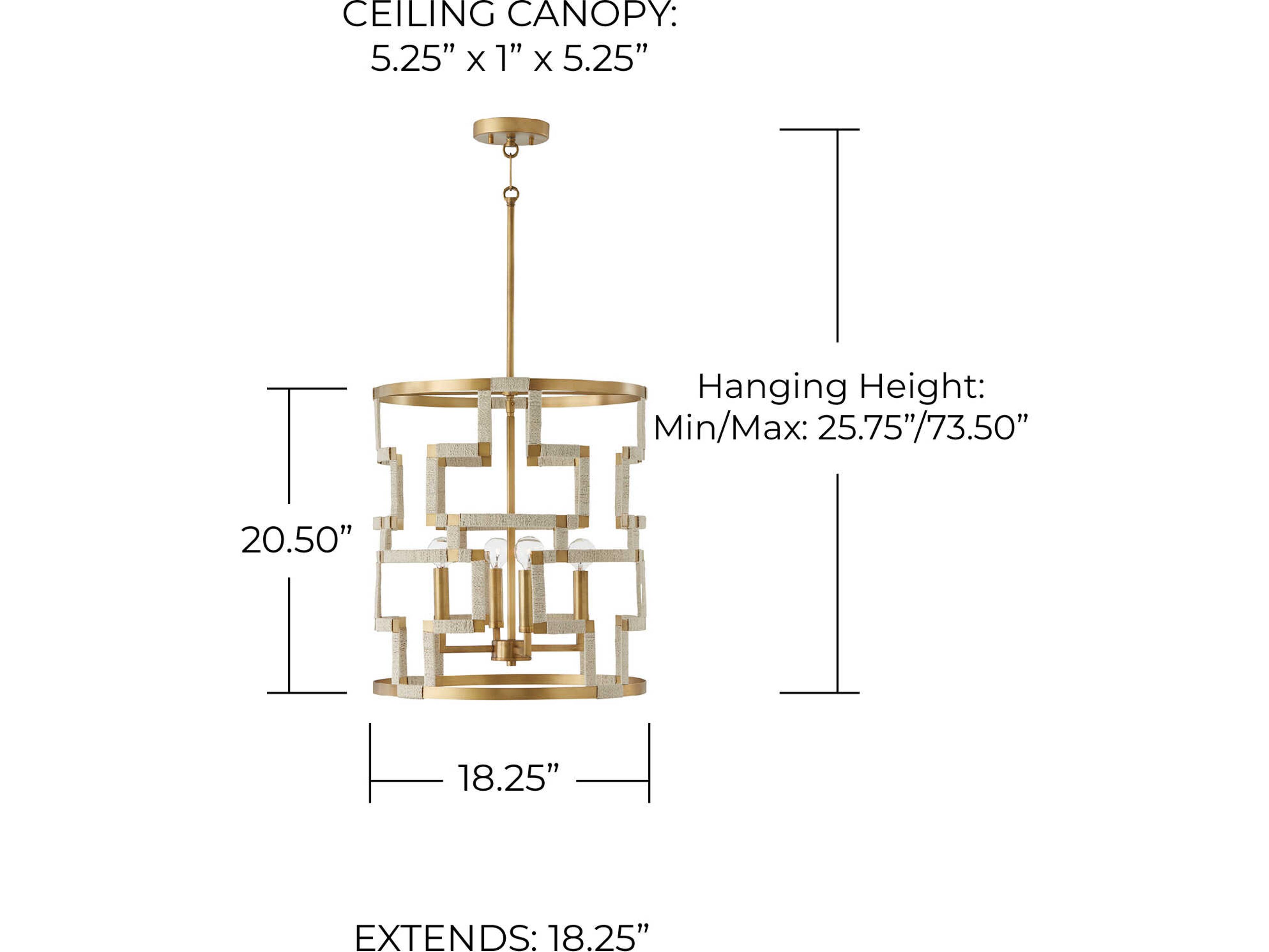 Capital Lighting Hala 4-Light Bleached Natural Jute Patinaed Brass Cylinder Pendant