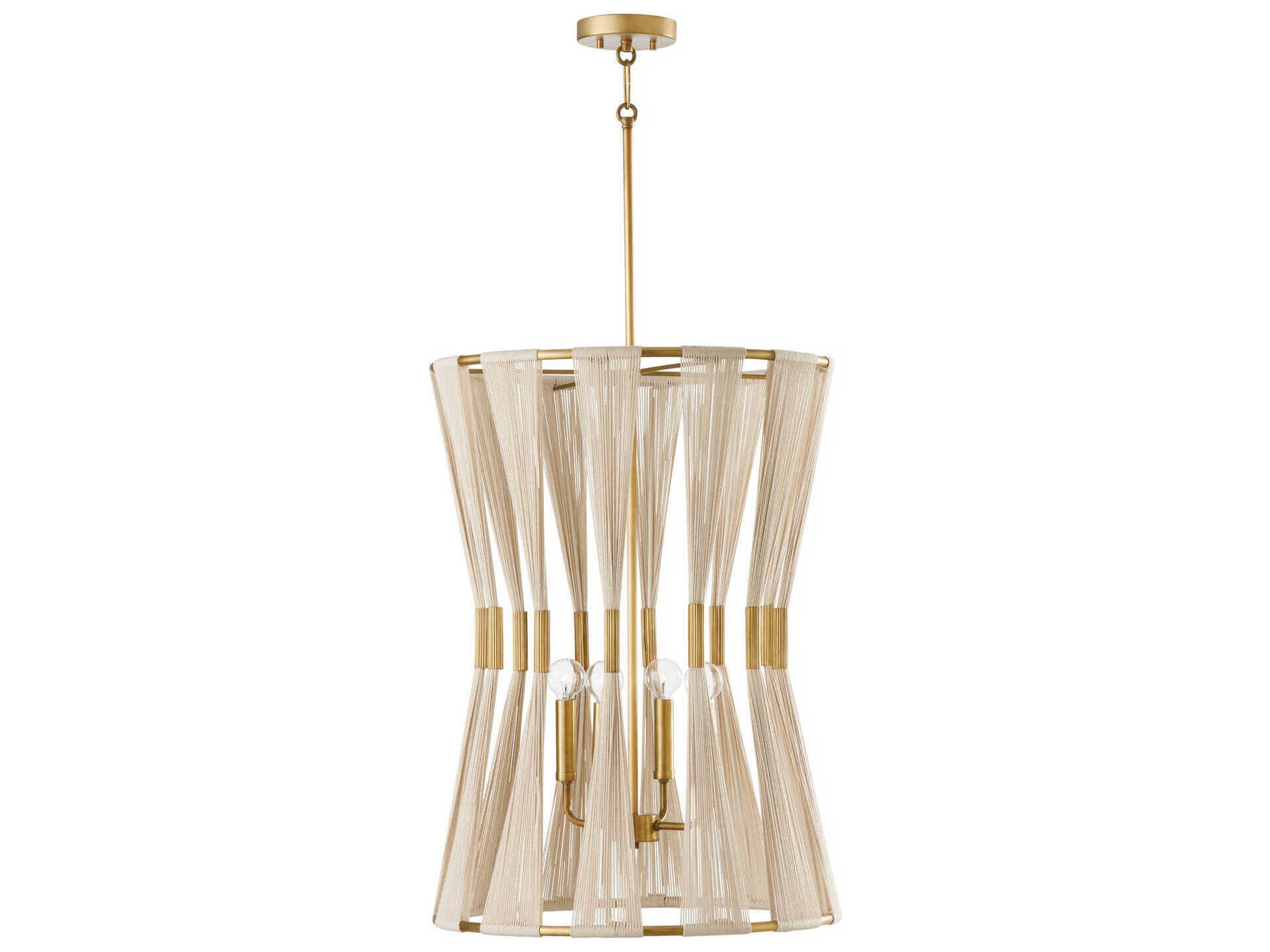 Capital Lighting Bianca 4-Light Bleached Natural Rope Patinaed Brass White Pendant