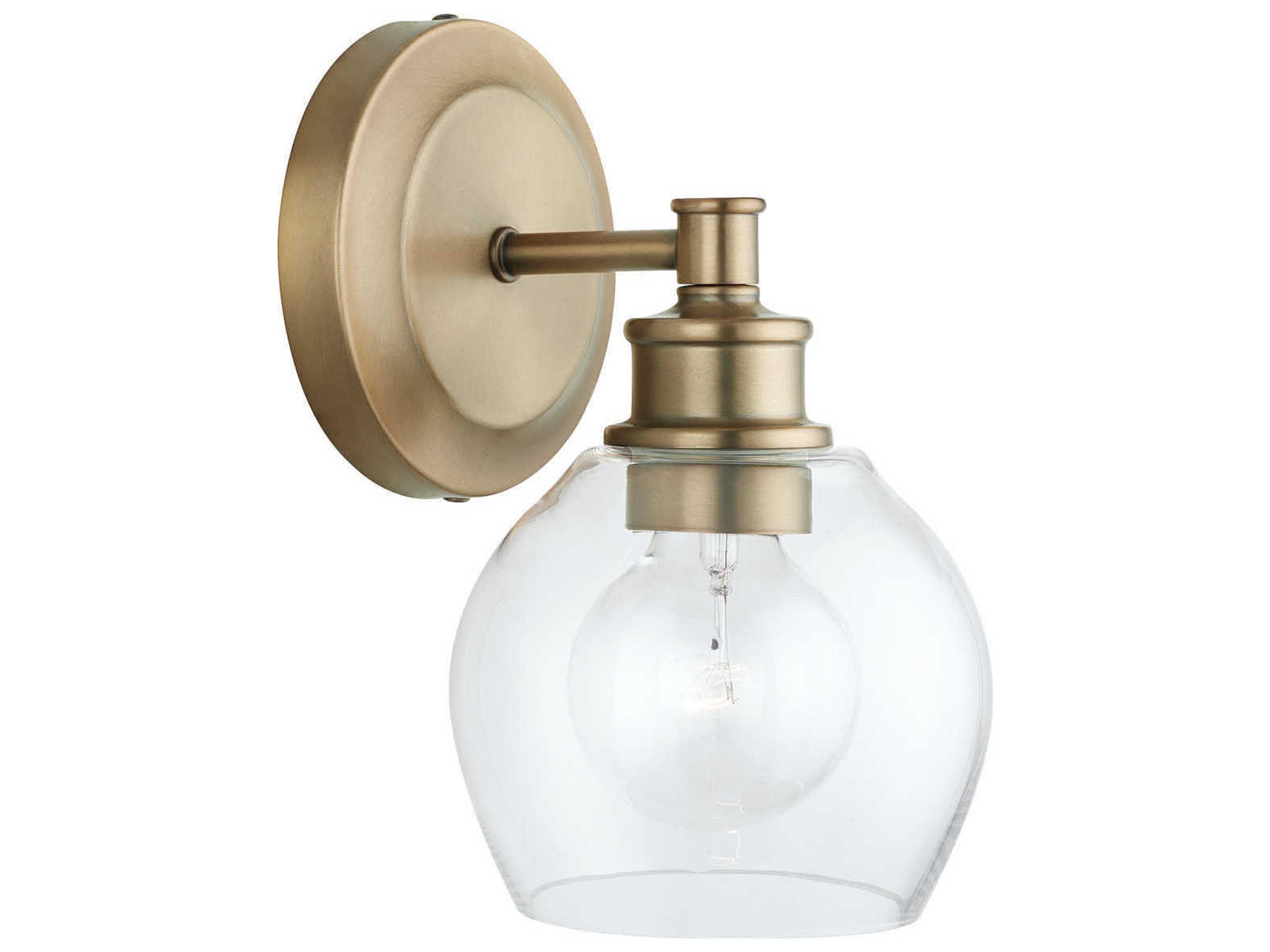 Mid Century 1-Light Aged Brass Glass Wall Sconce