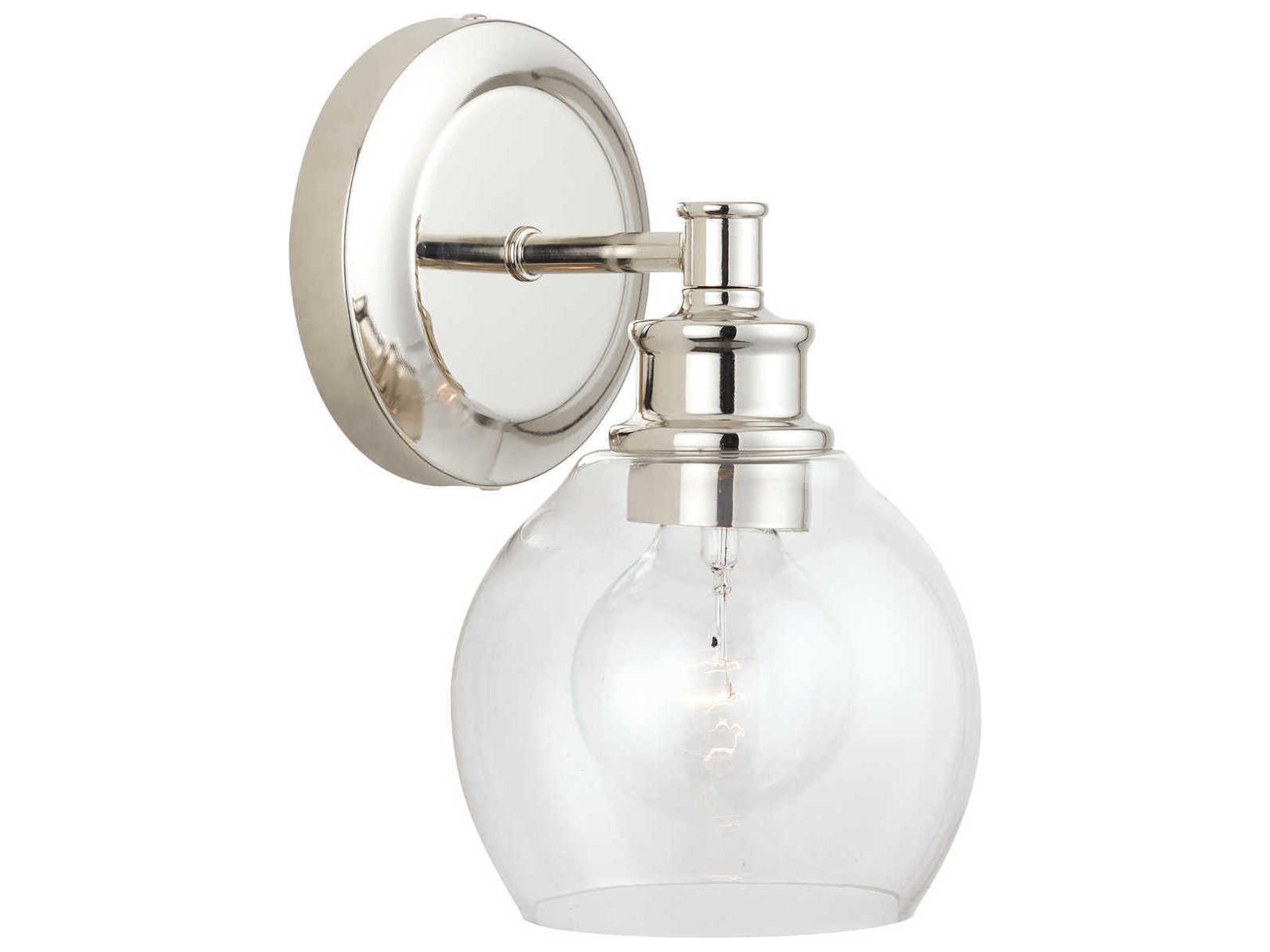 Mid Century 1-Light Polished Nickel Glass Wall Sconce