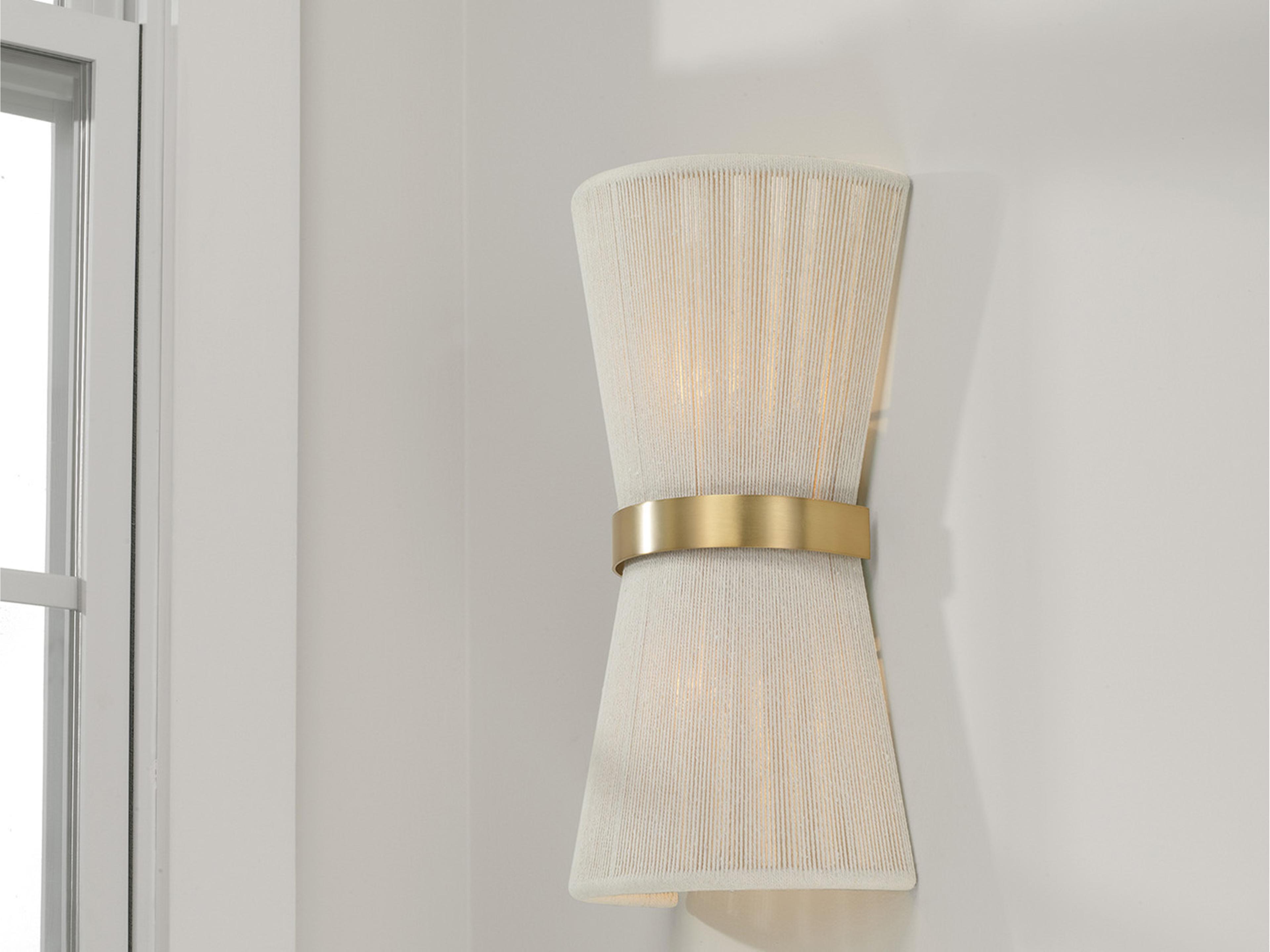 Capital Lighting Cecilia 2-Light Bleached Natural Rope And Patinaed Brass Off White Wall Sconce