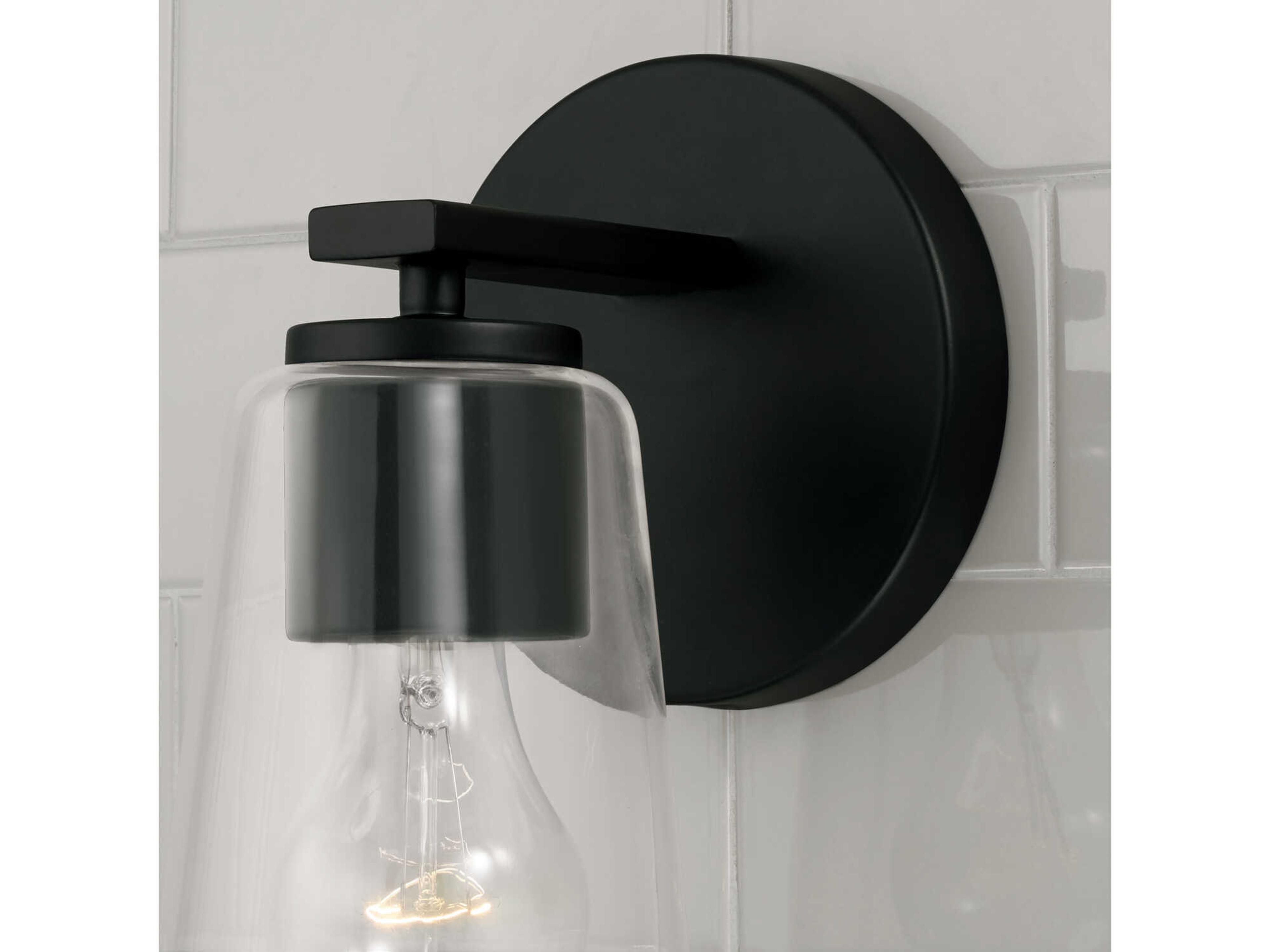 Capital Lighting Portman 1-Light Matte Black Glass Wall Sconce