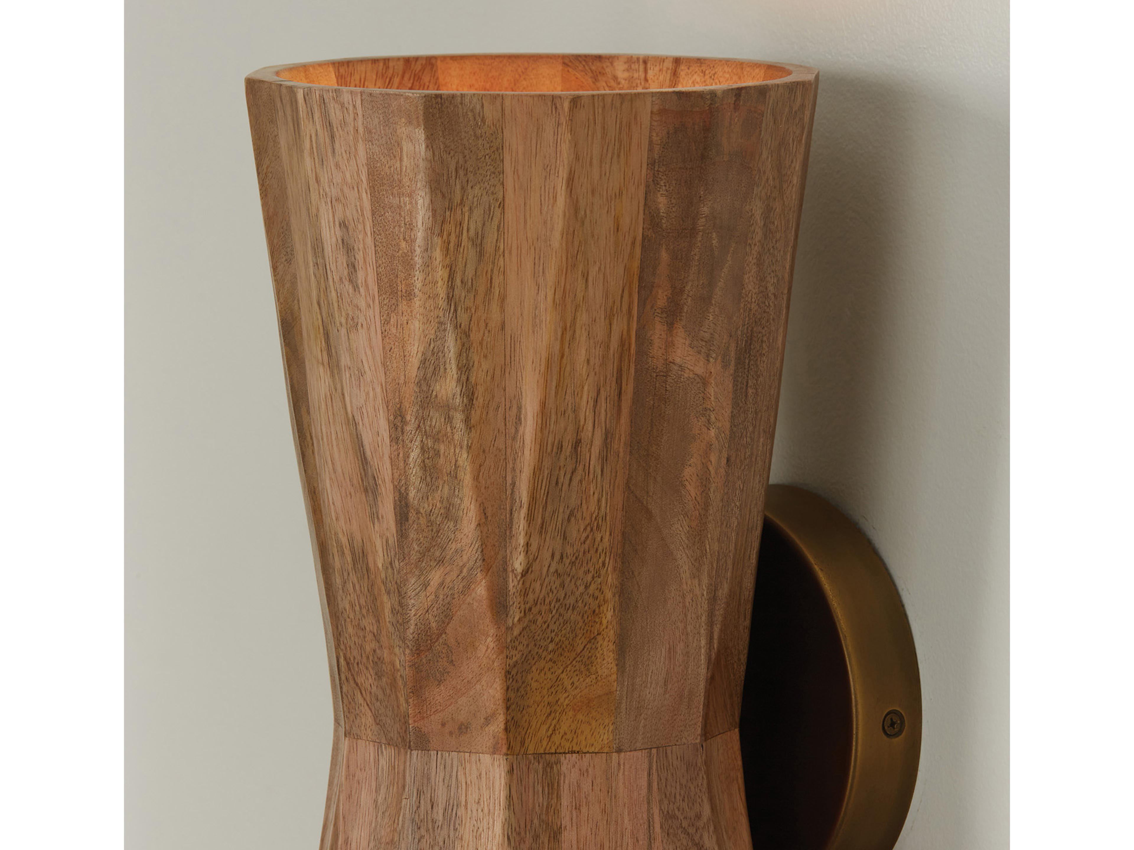 Capital Lighting Nadeau 2-Light Light Wood And Patinaed Brass Wall Sconce