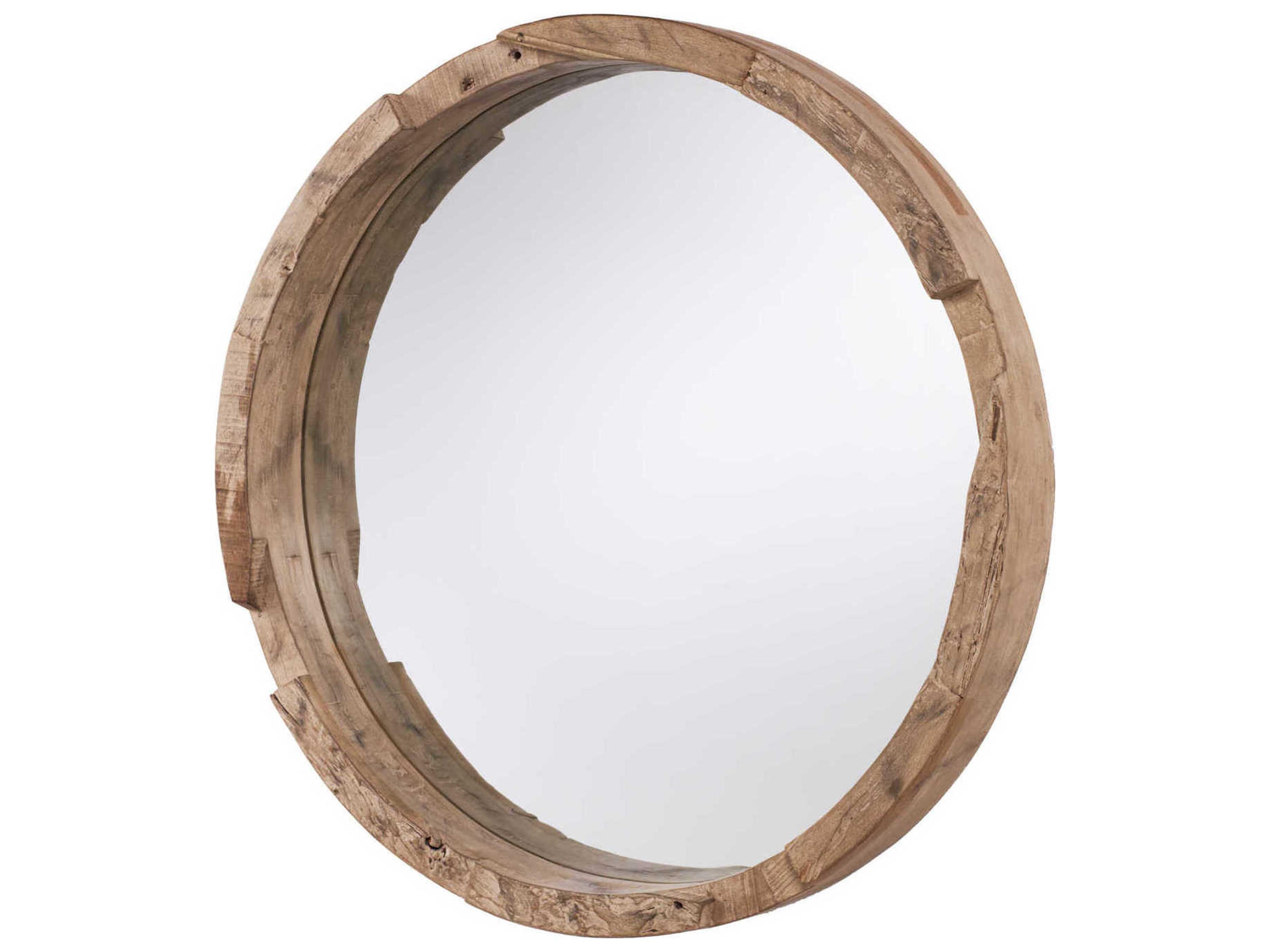 Natural Wood Round Wall Mirror