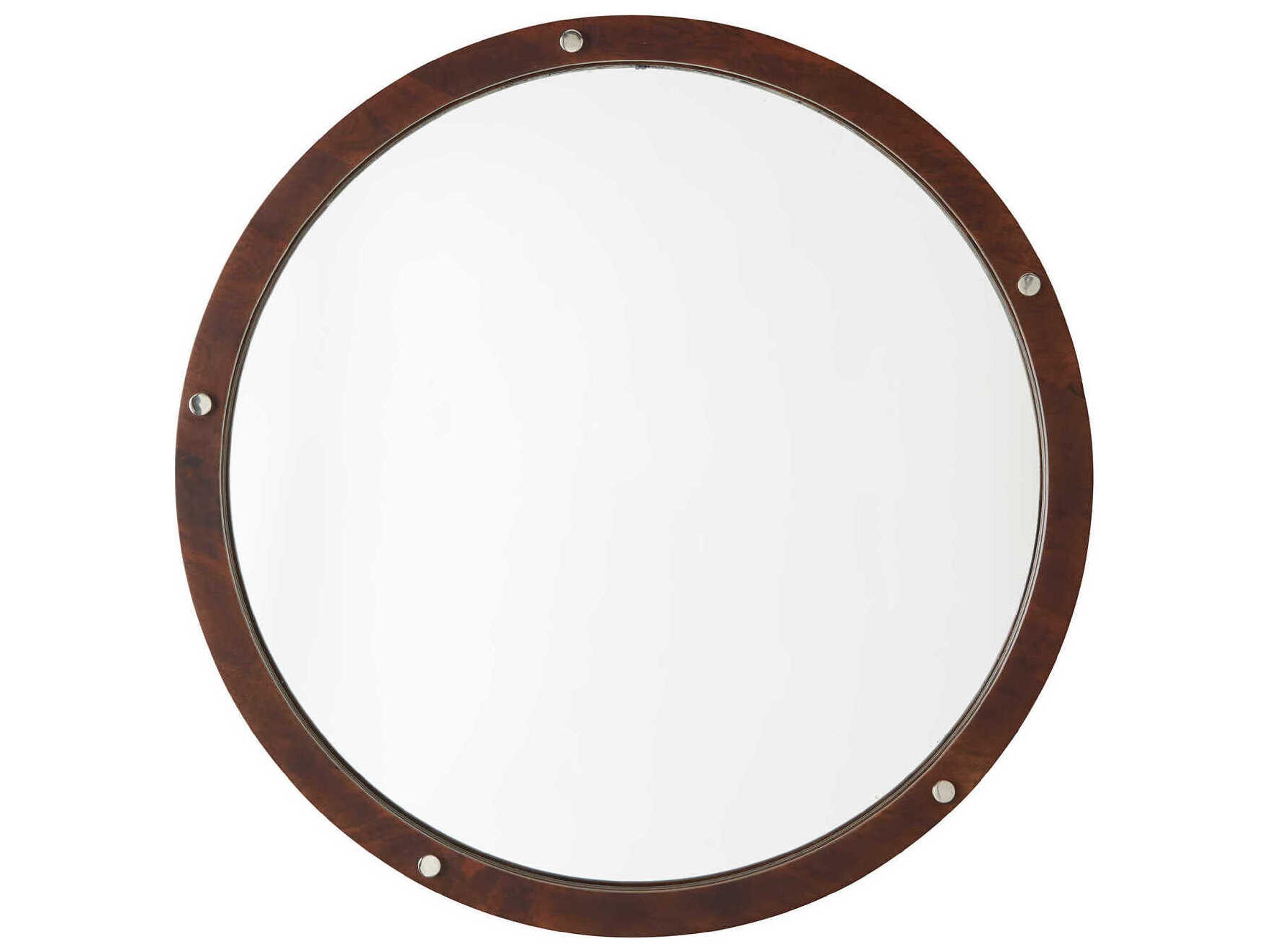 Dark Wood / Polished Nickel Round Wall Mirror