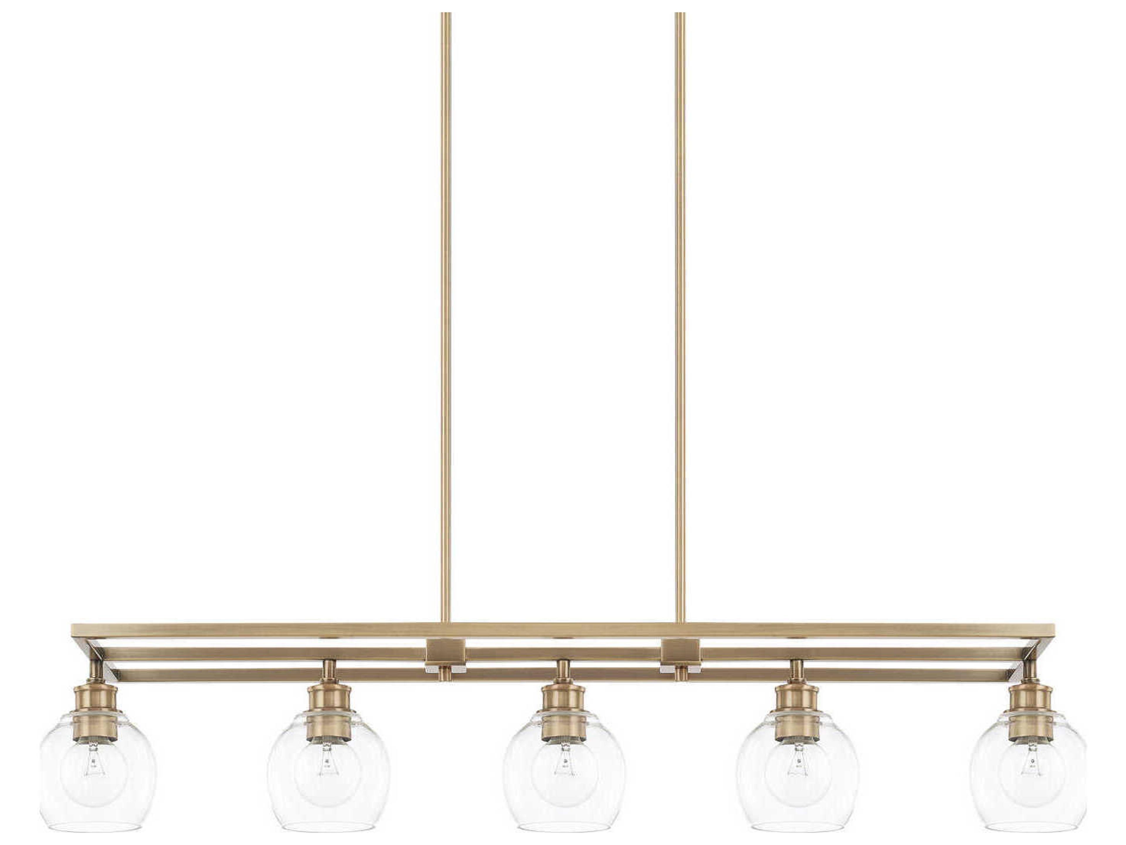 Mid Century 5-Light Aged Brass Glass Island Pendant