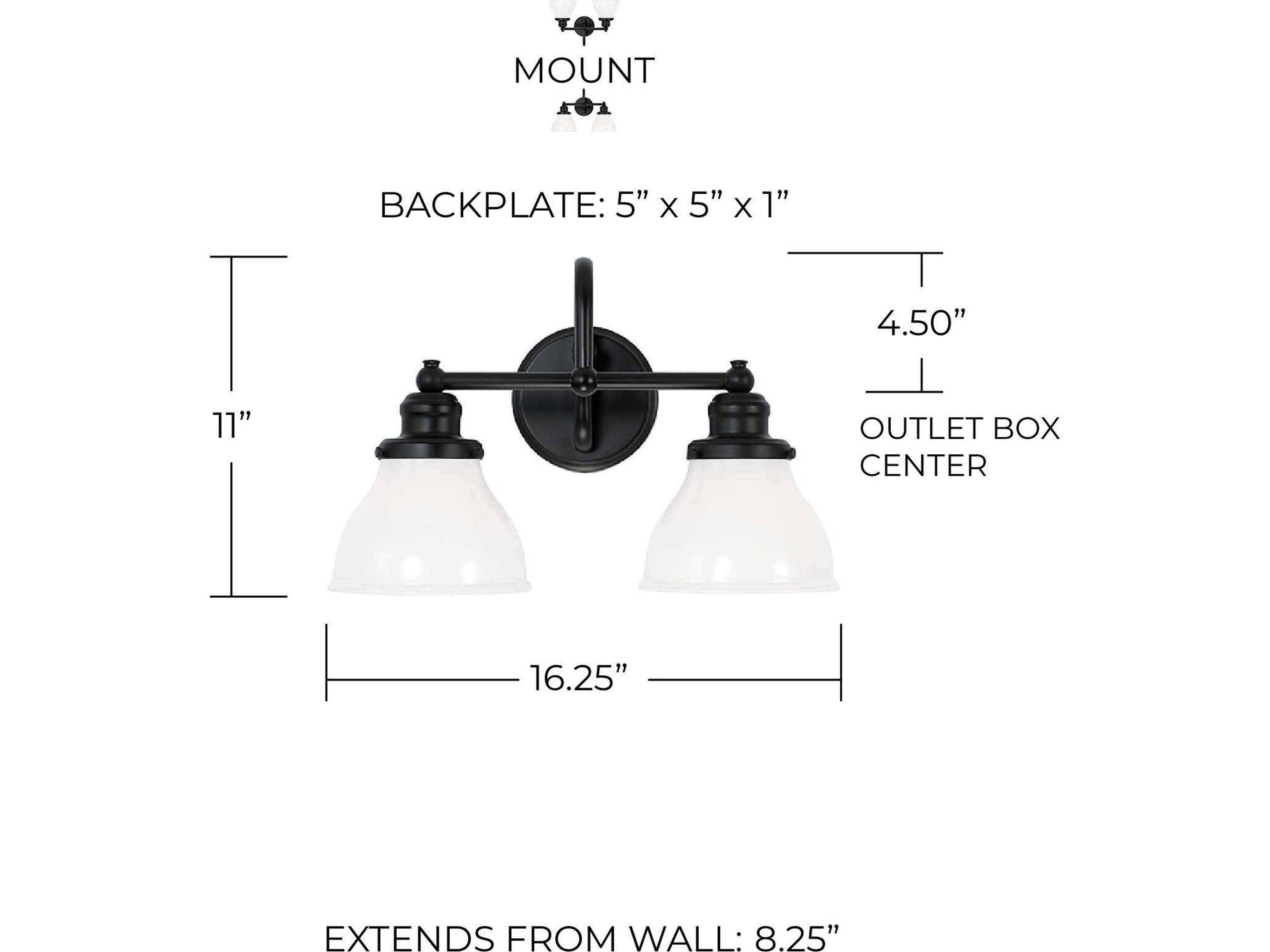 Capital Lighting Baxter 2-Light Matte Black Glass Vanity Light