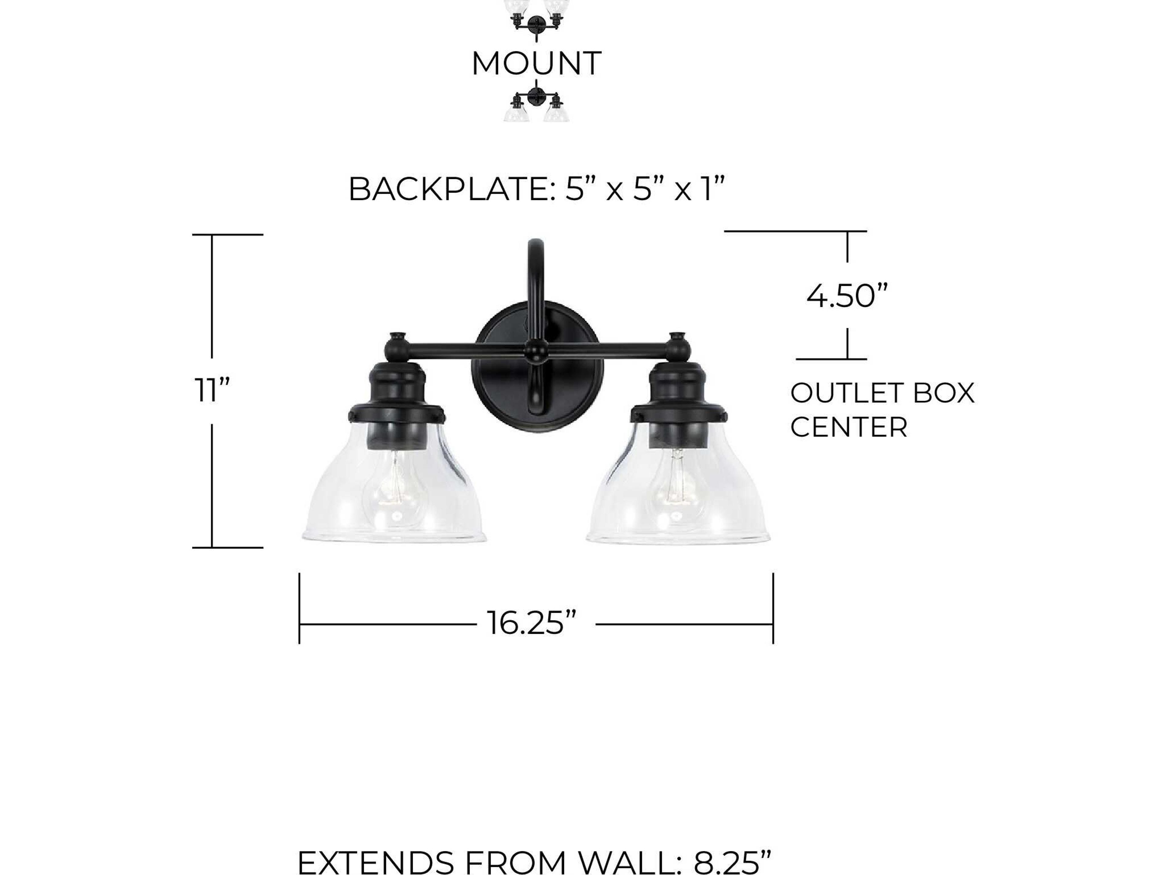 Capital Lighting Baxter 2-Light Matte Black Glass Vanity Light