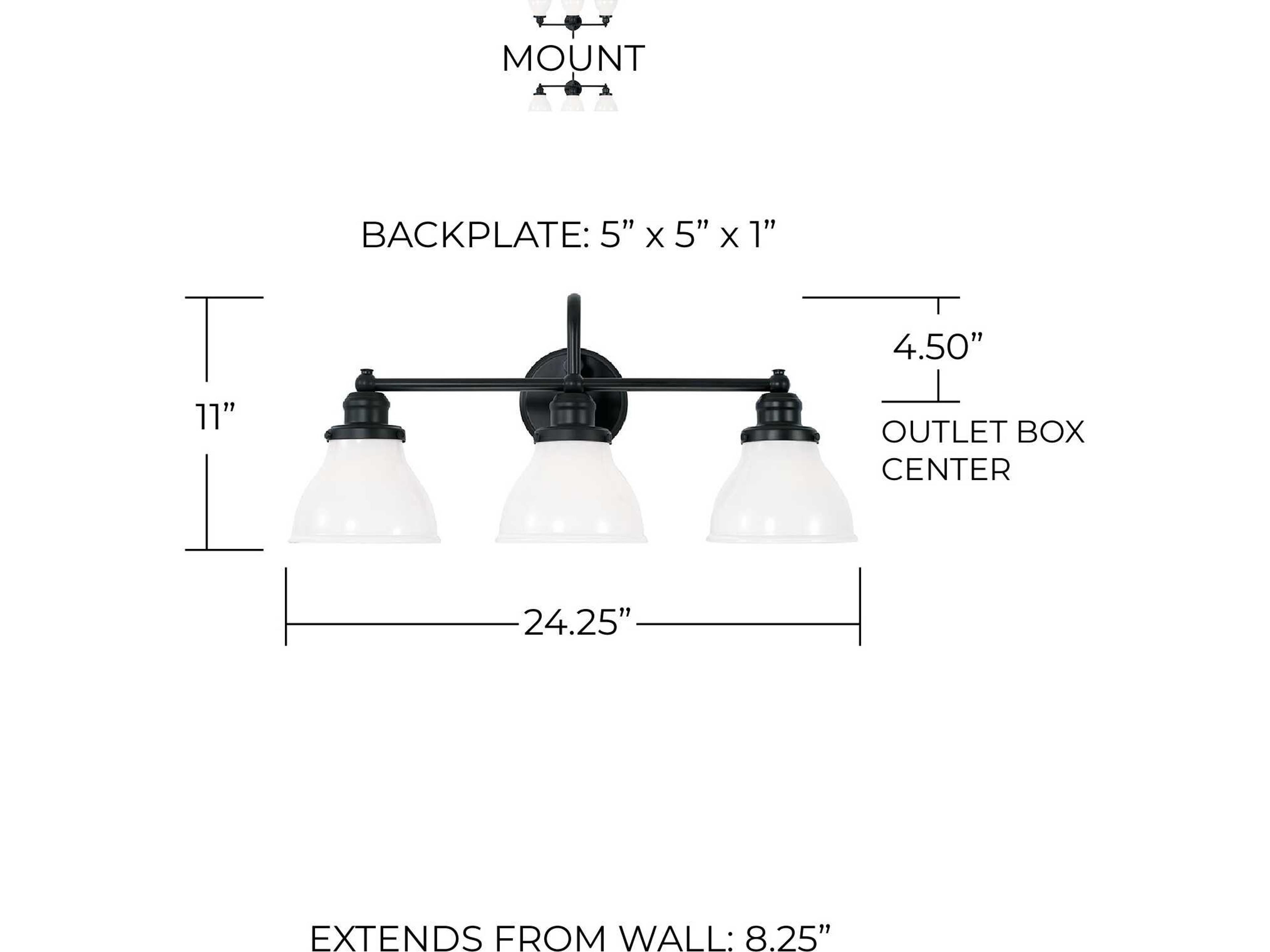 Capital Lighting Baxter 3-Light Matte Black Glass Vanity Light