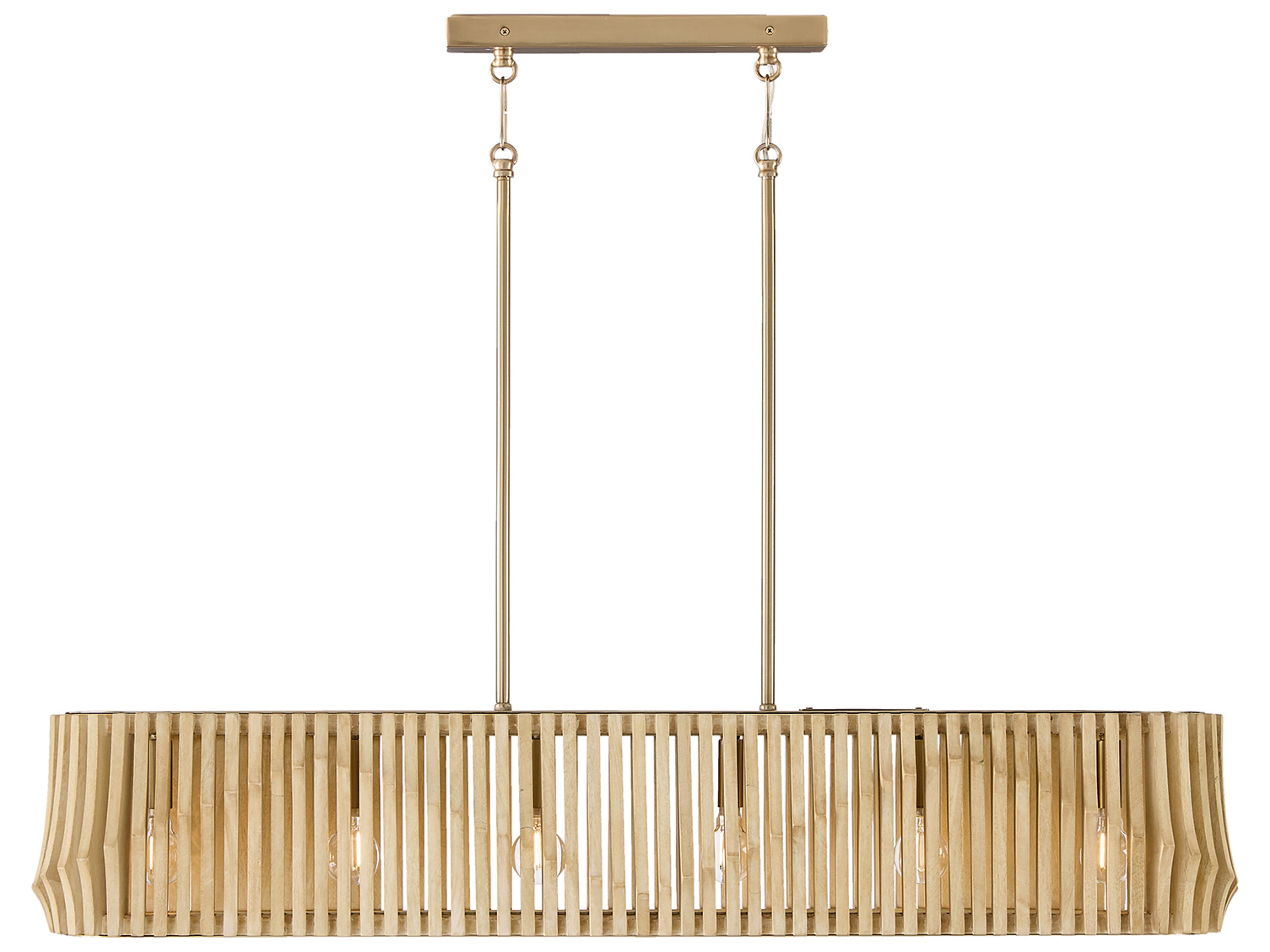 Archer 6-light Blonde Wood And Matte Brass Geometric Linear Island Pendant