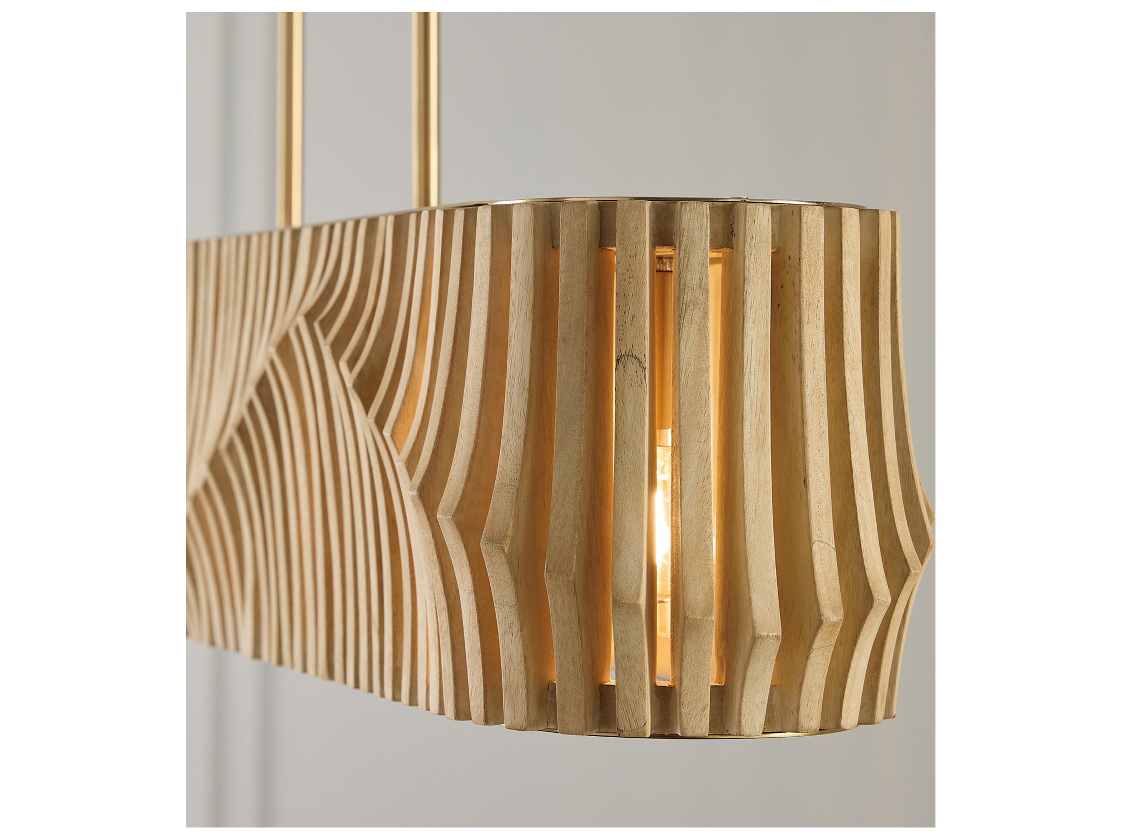 Capital Lighting Archer 6-light Blonde Wood And Matte Brass Geometric Linear Island Pendant