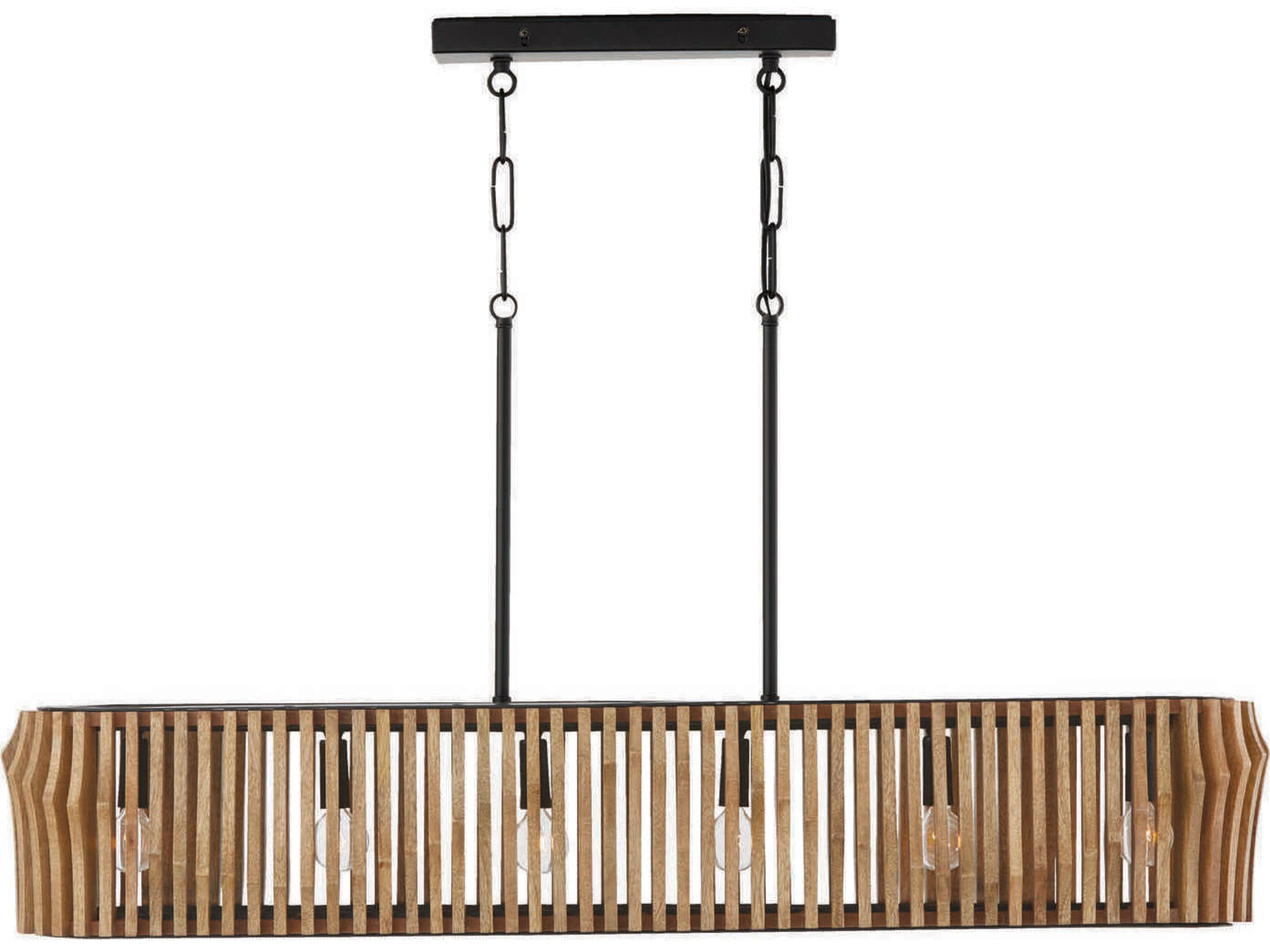Archer 6-Light Light Wood Matte Black Brown Linear Island Pendant