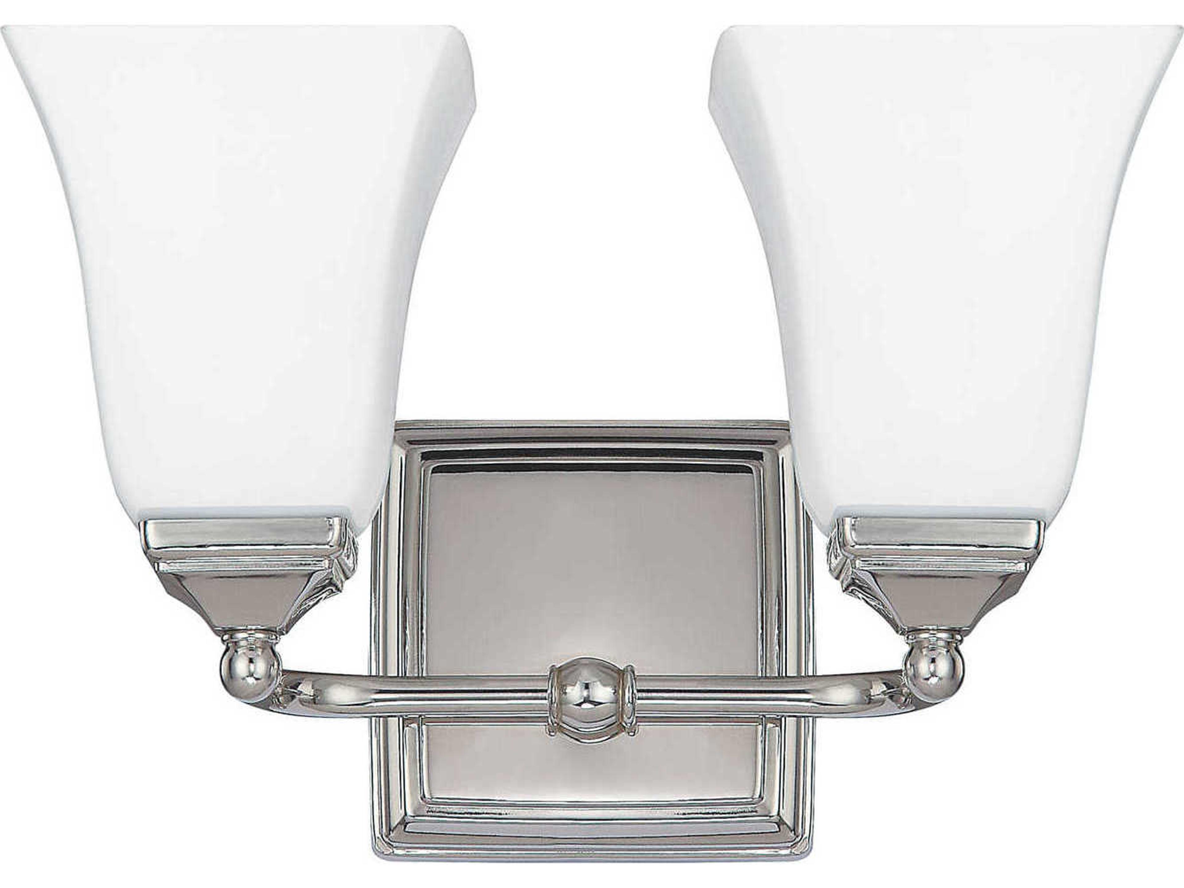 2-Light Polished Nickel Glass Vanity Light