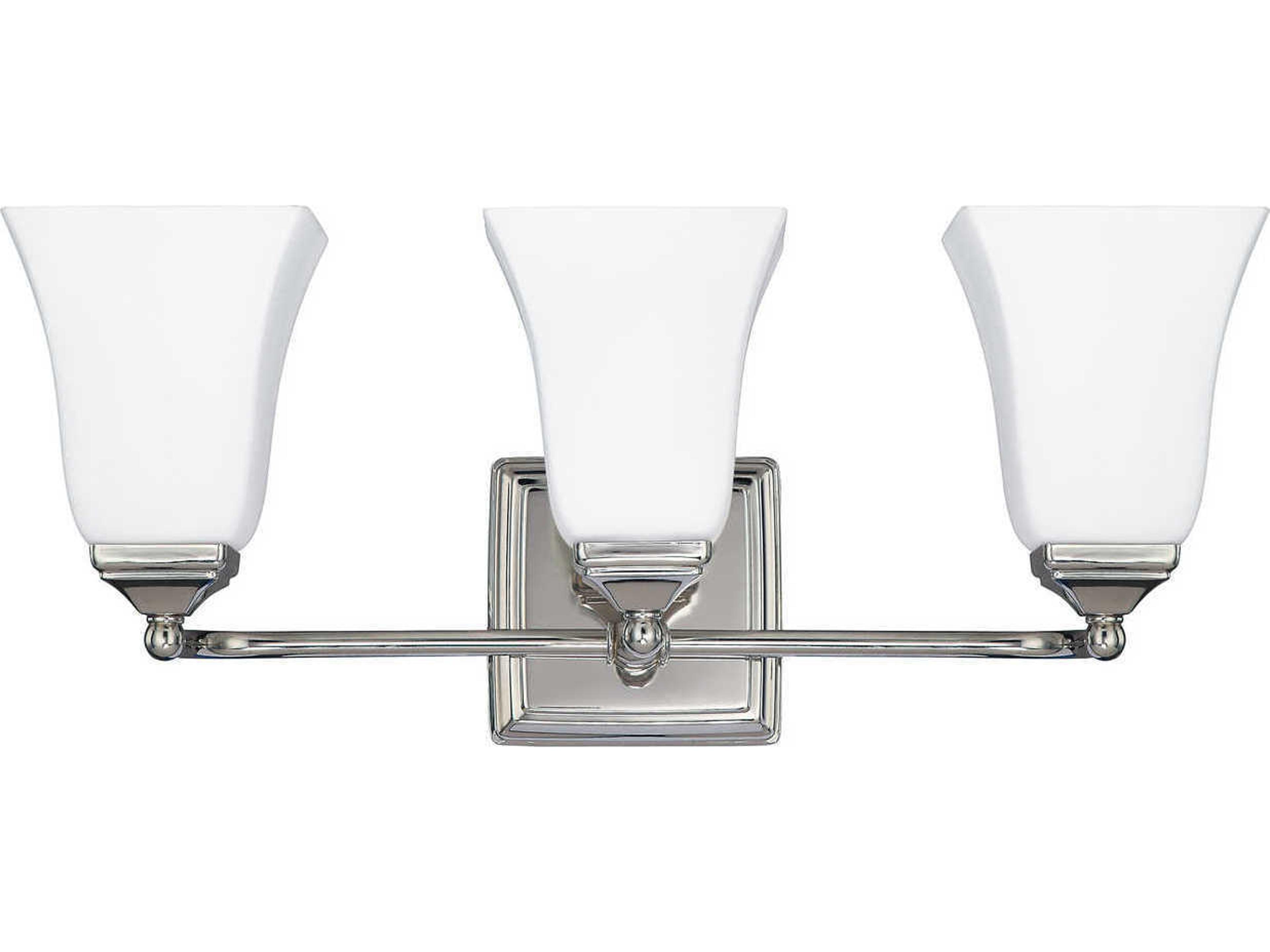 3-Light Polished Nickel Glass Vanity Light