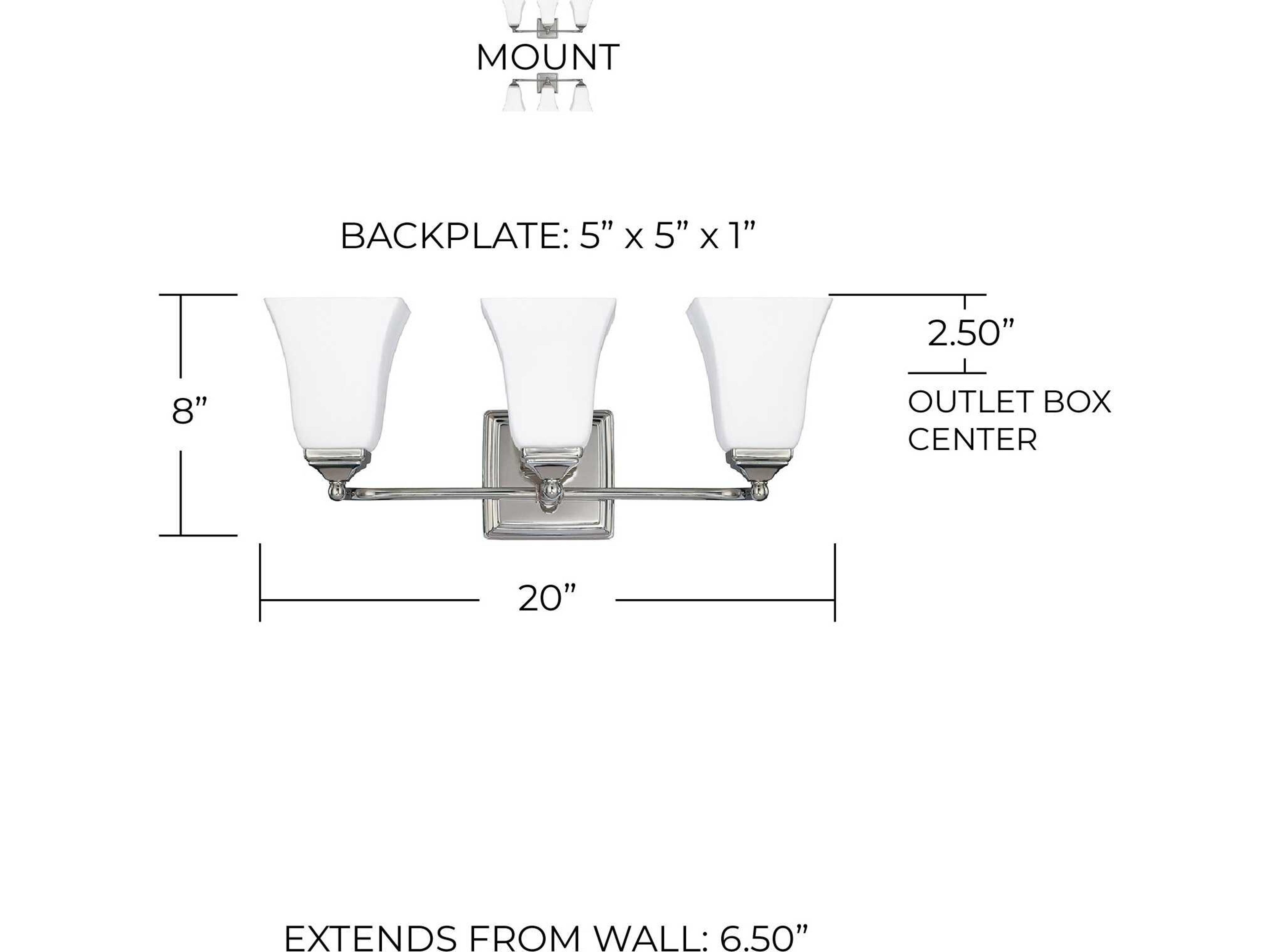 Capital Lighting 3-Light Polished Nickel Glass Vanity Light