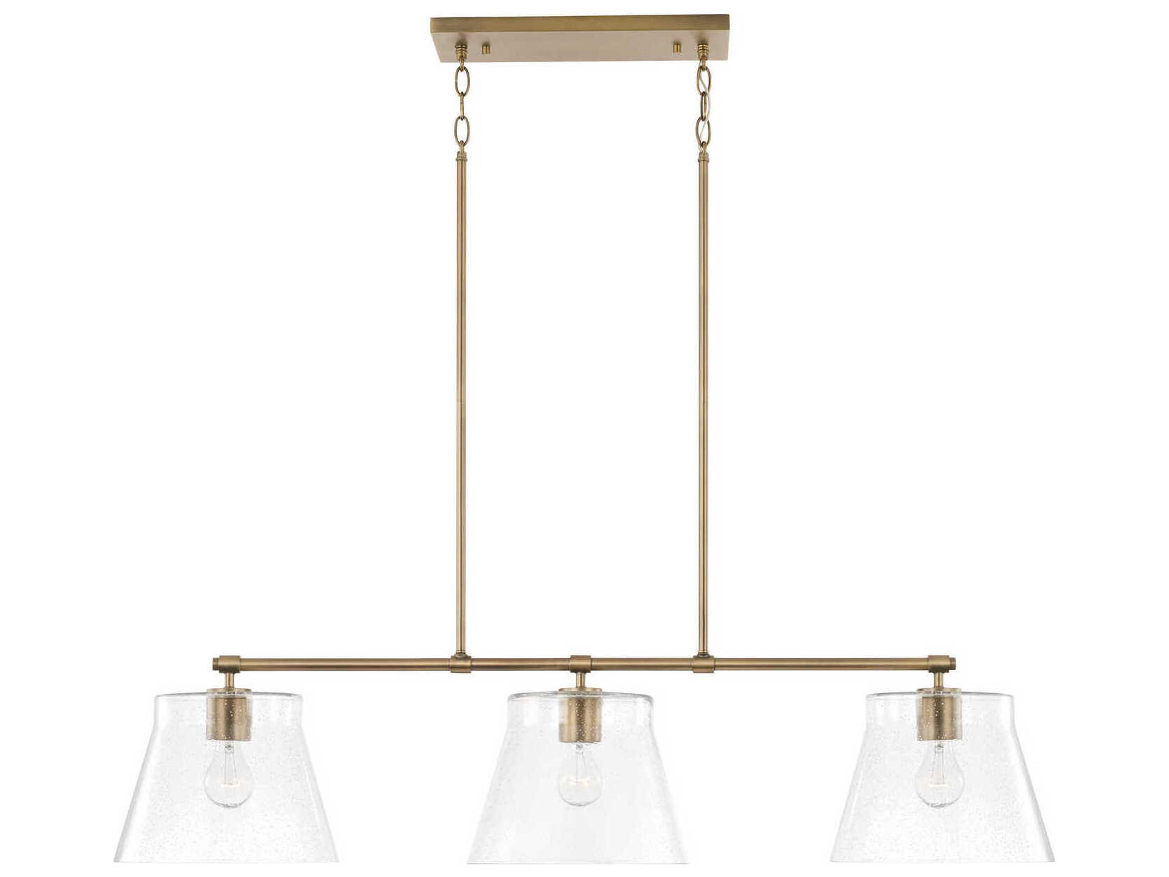 Baker 3-Light Aged Brass Glass Empire Linear Island Pendant