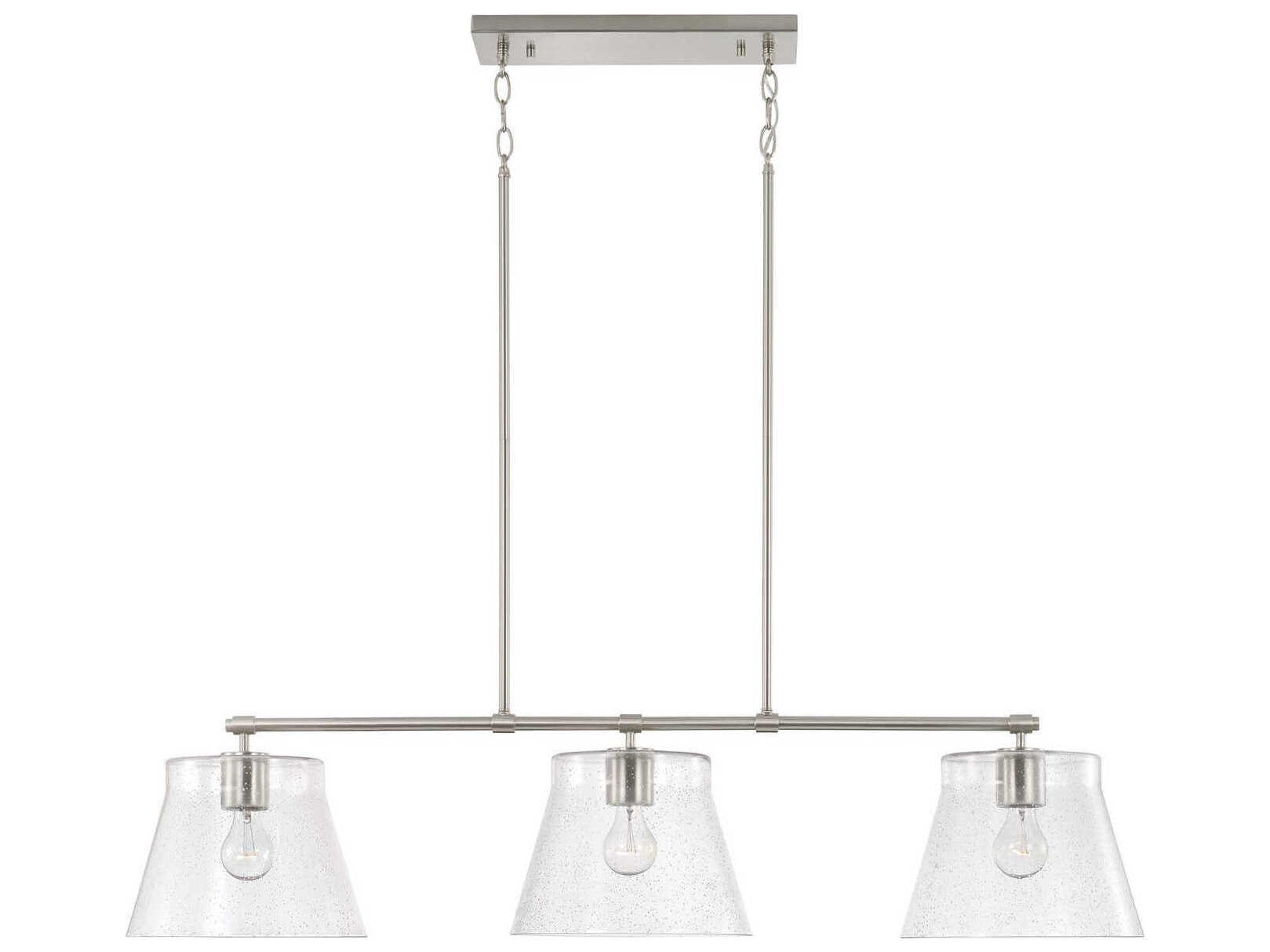 Baker 3-Light Brushed Nickel Glass Empire Linear Island Pendant