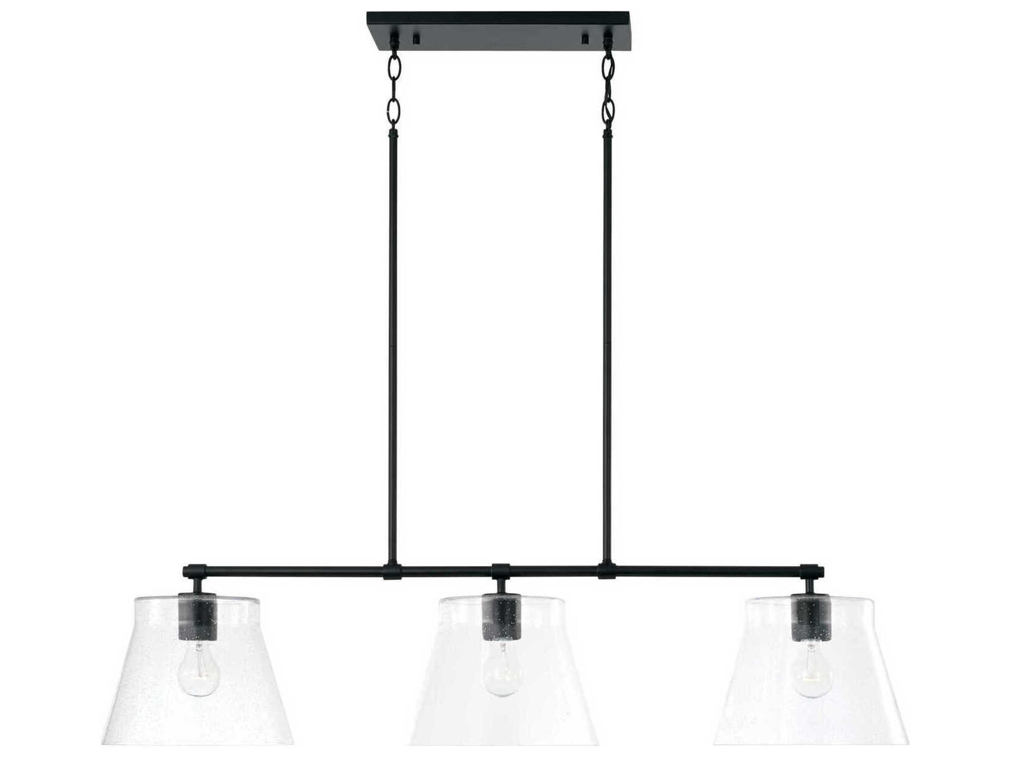 Baker 3-Light Matte Black Glass Empire Linear Island Pendant