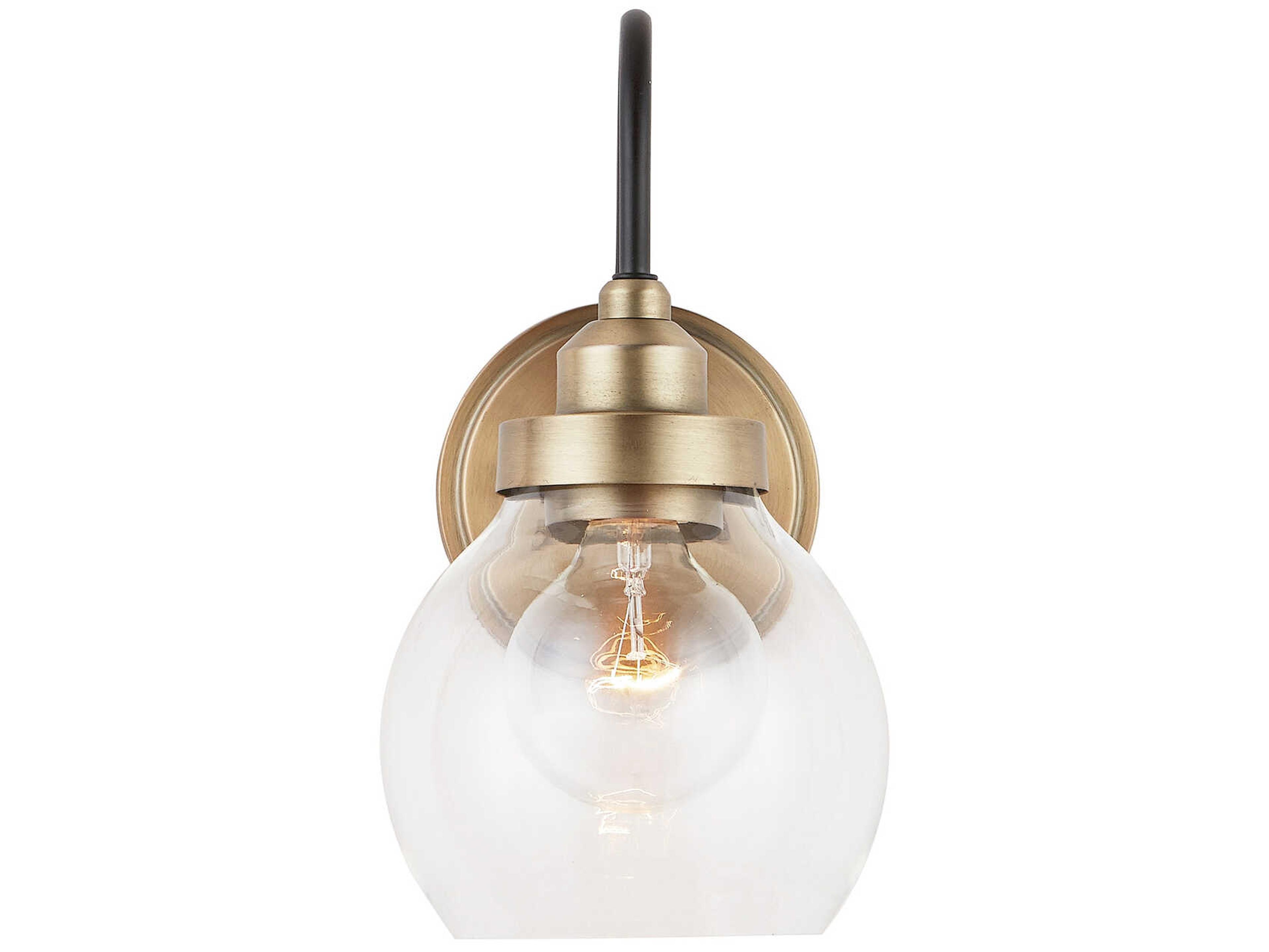 Capital Lighting Daphne 1-Light Aged Brass Black Glass Wall Sconce