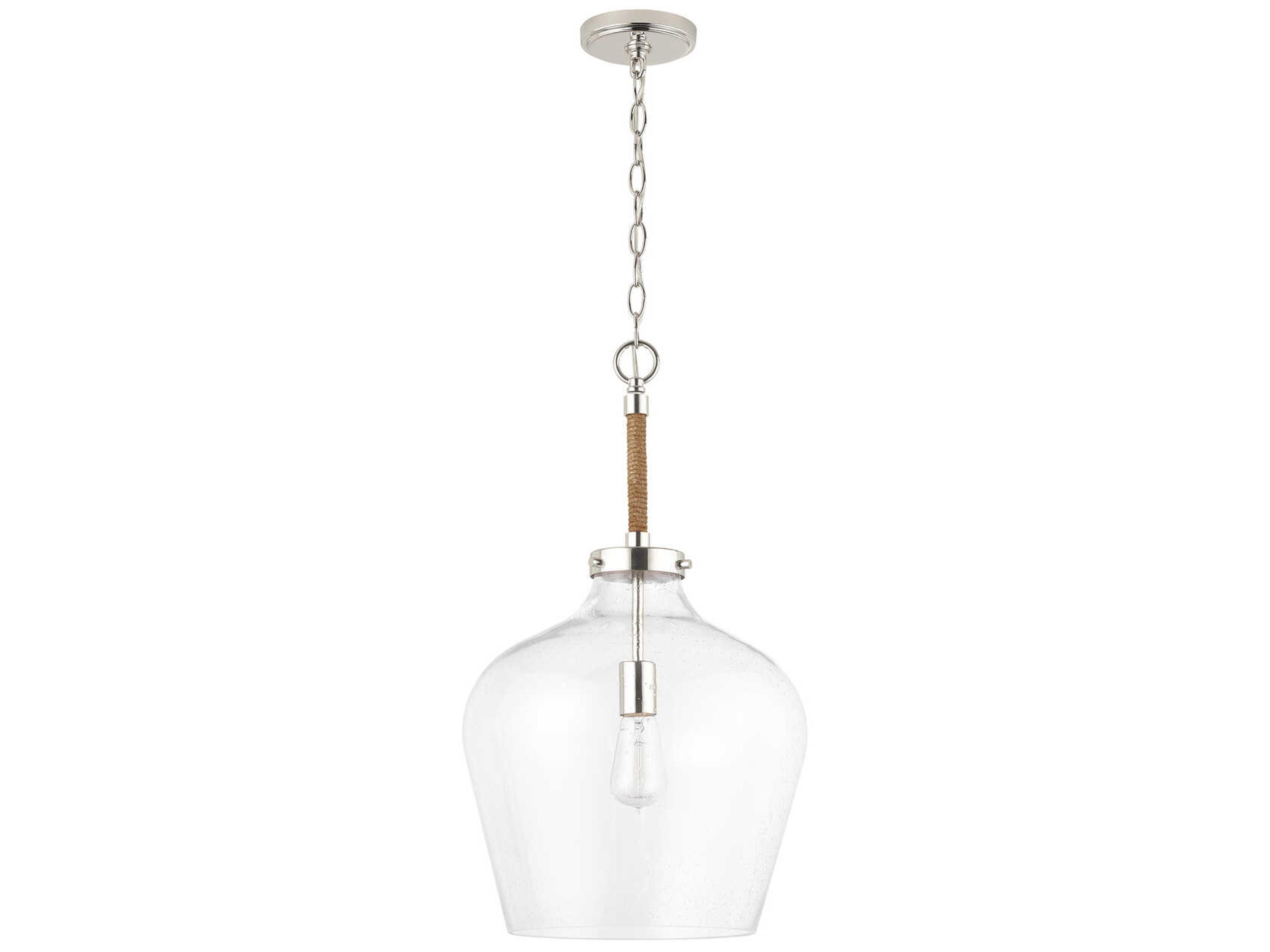 Boland 1-Light Polished Nickel Glass Bell Pendant