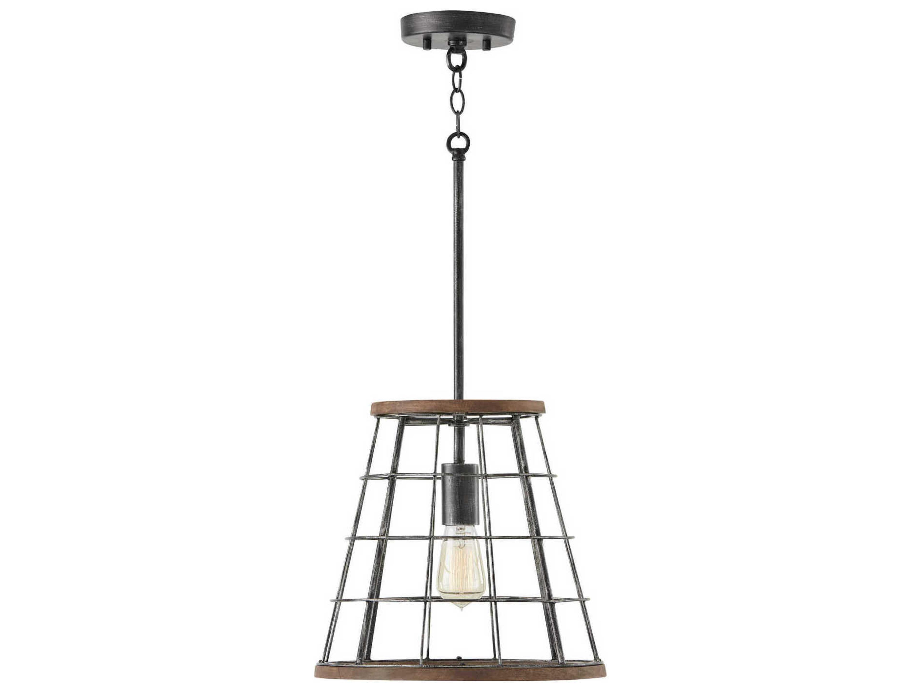 Bracken 1-Light Zinc Wood Black Pendant