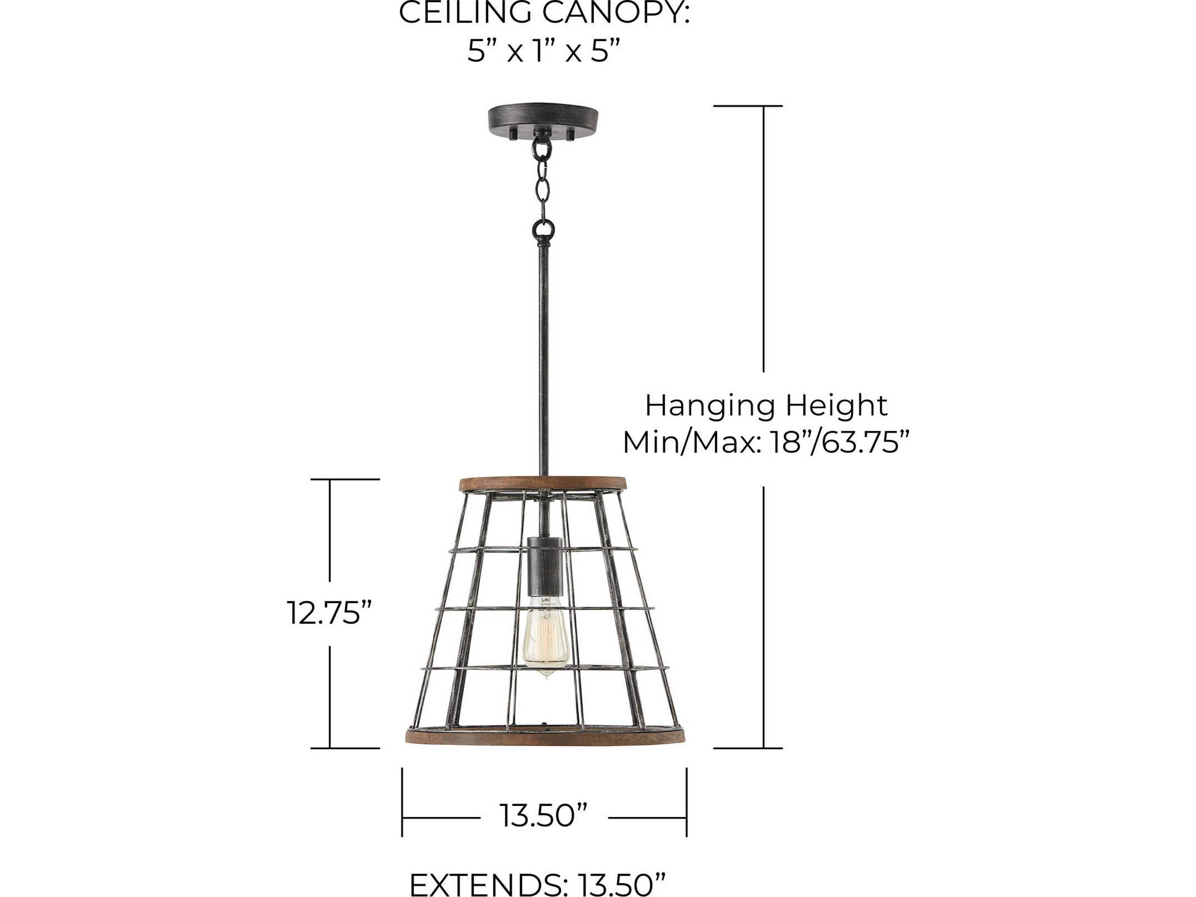 Capital Lighting Bracken 1-Light Zinc Wood Black Pendant