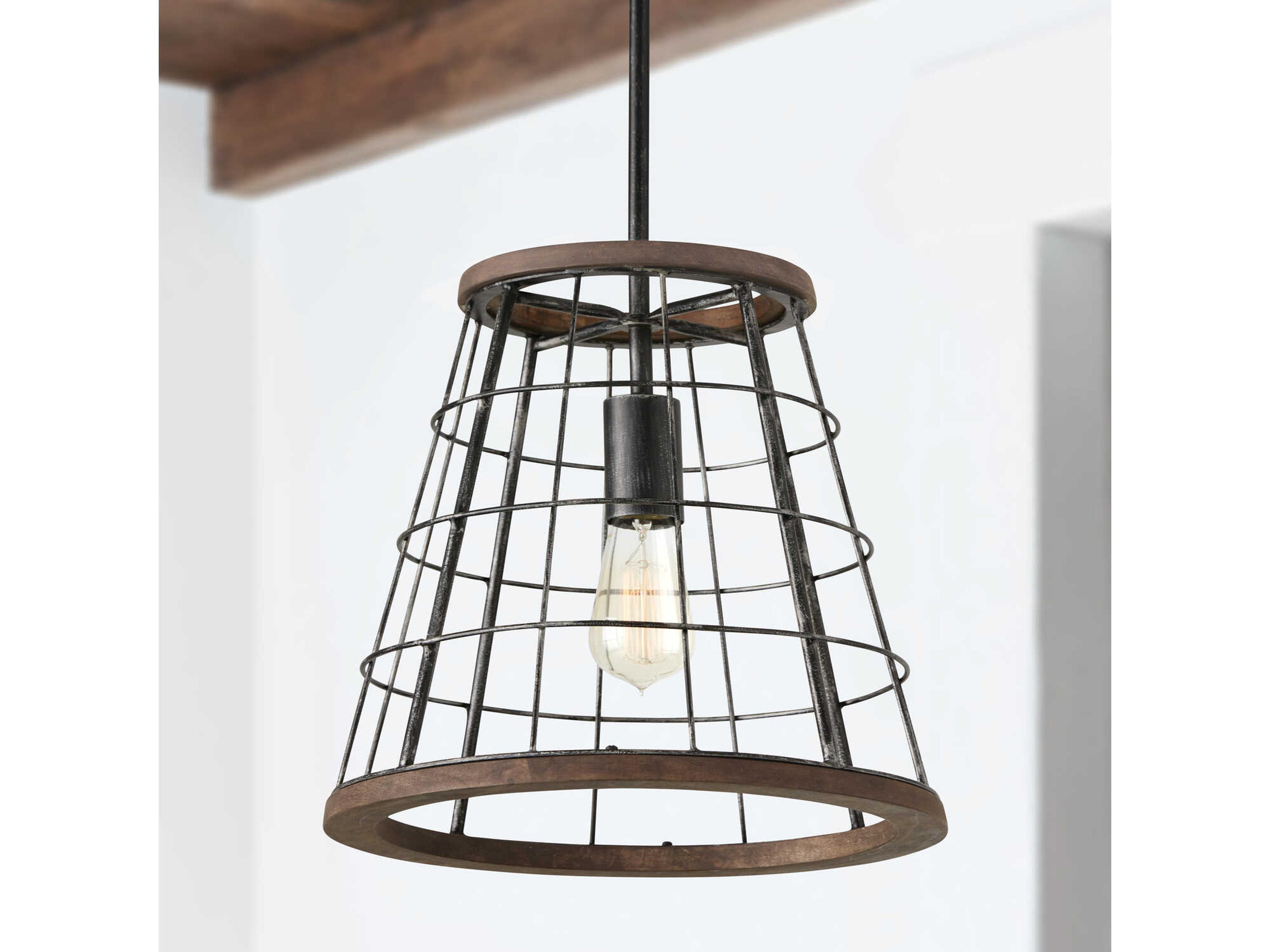 Capital Lighting Bracken 1-Light Zinc Wood Black Pendant