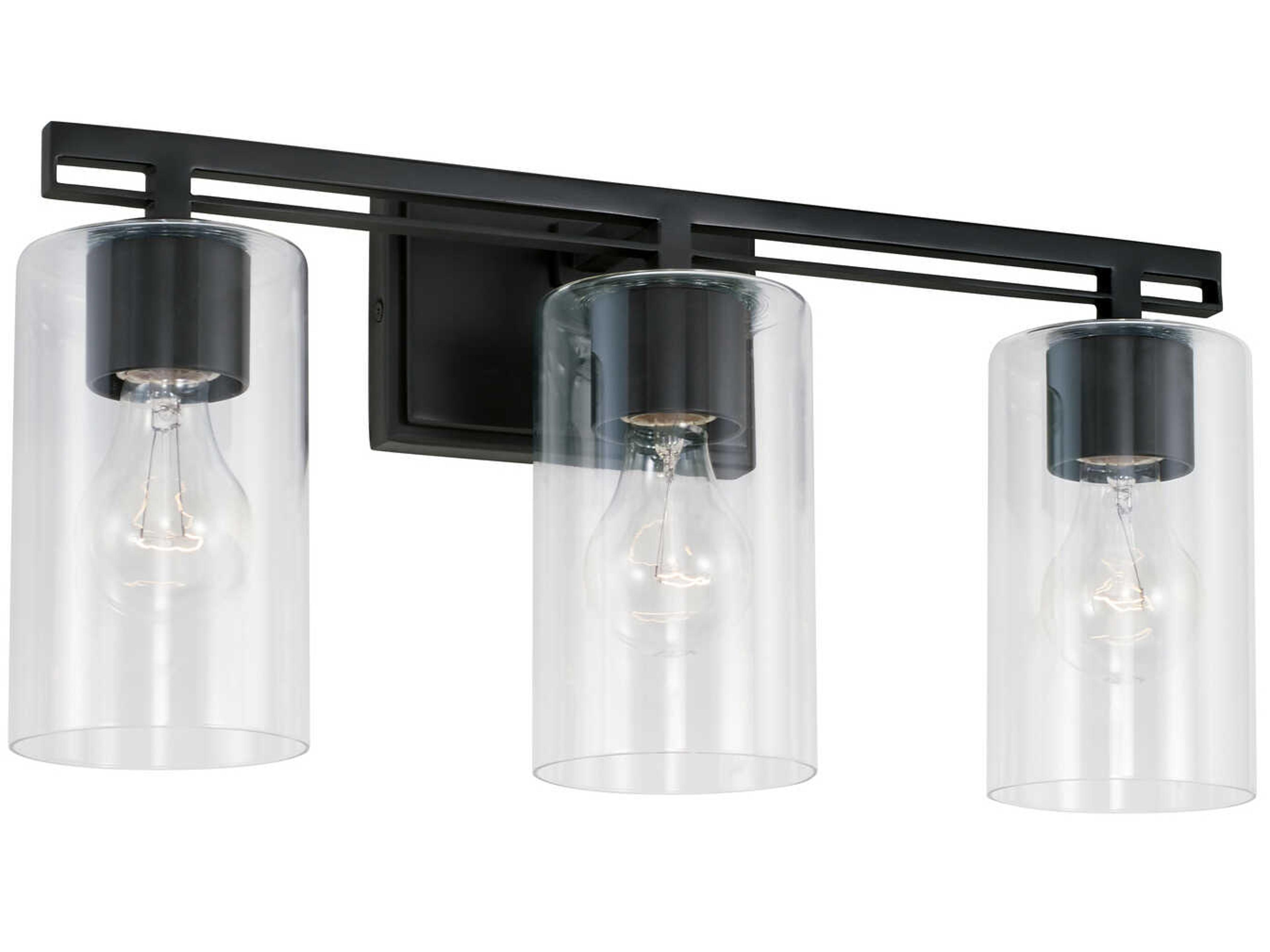 Shelton 3-Light Matte Black Glass Vanity Light
