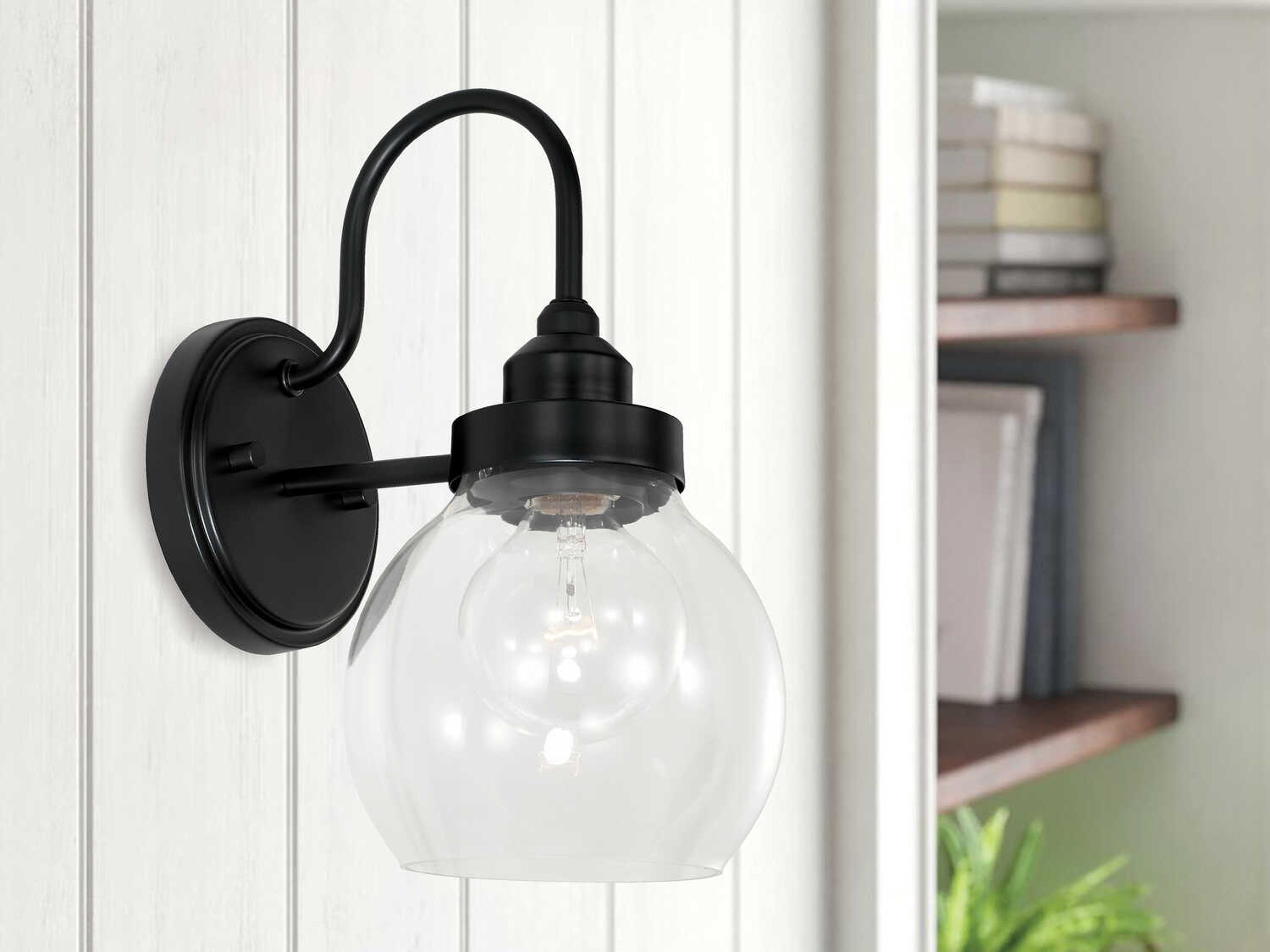 Capital Lighting Brecken 1-Light Matte Black Glass Wall Sconce