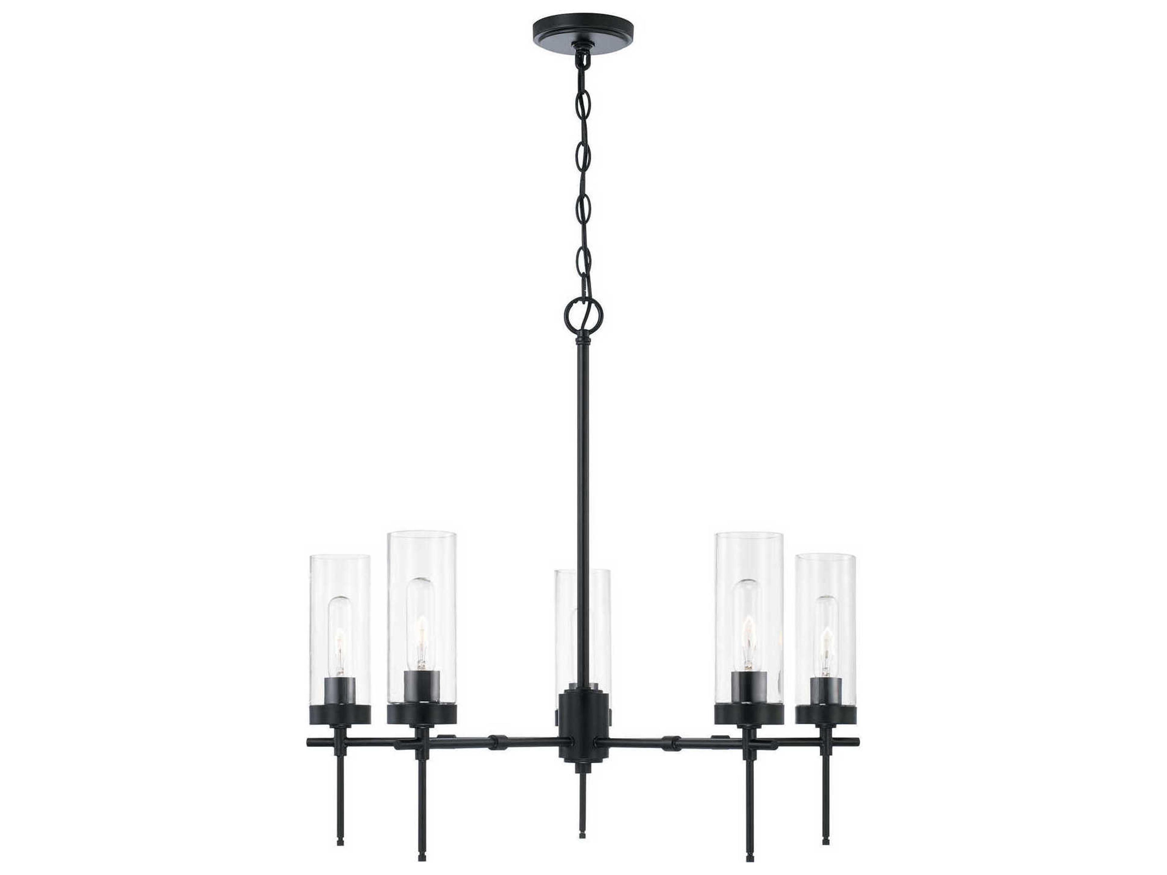 Riley 5-Light Matte Black Glass Cylinder Chandelier