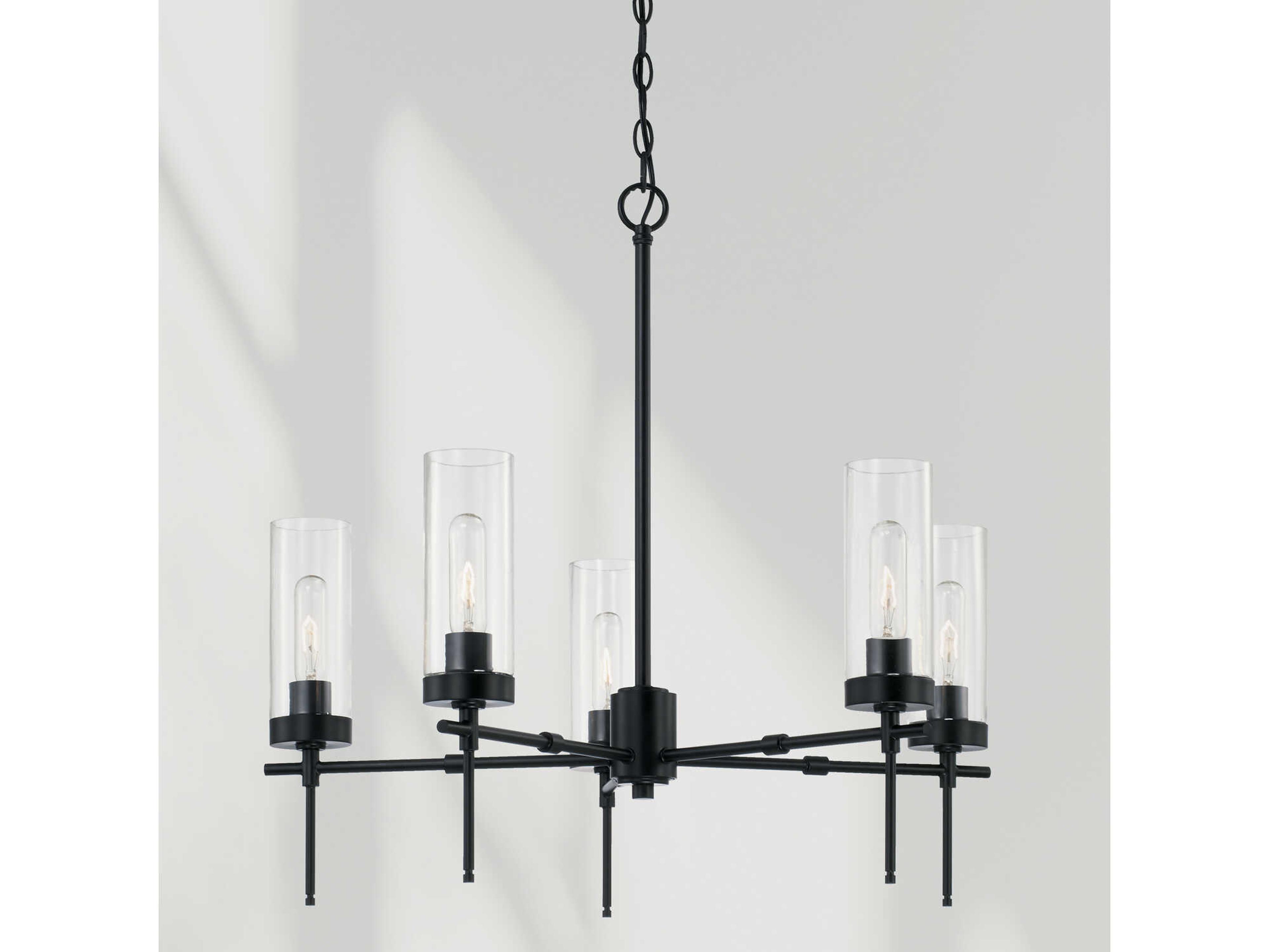Capital Lighting Riley 5-Light Matte Black Glass Cylinder Chandelier