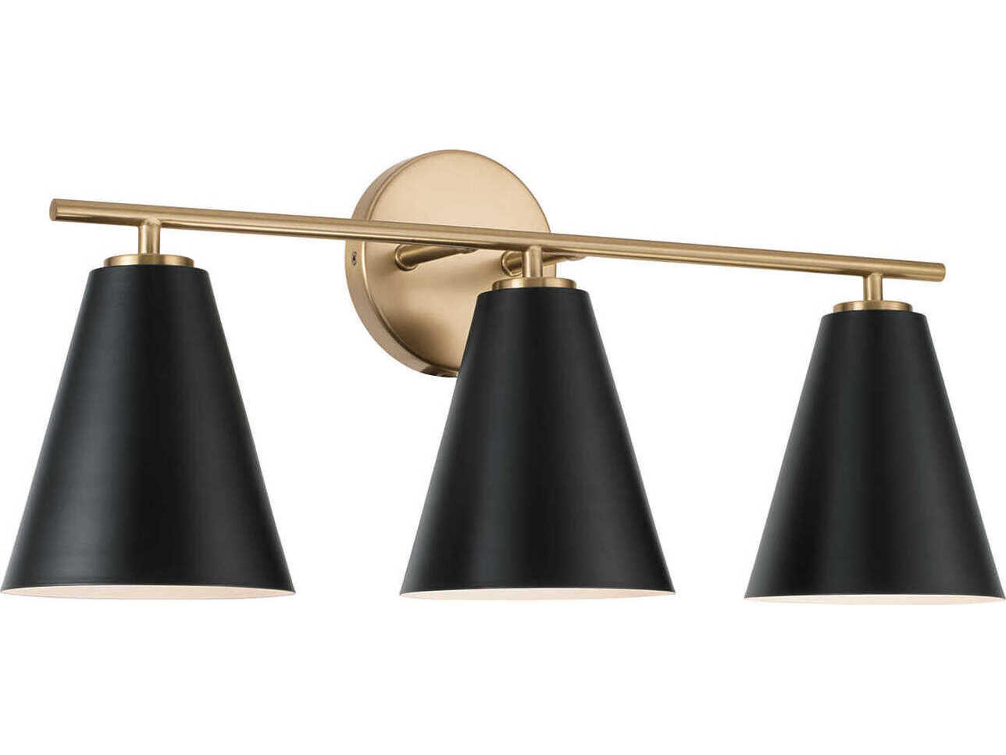 Charlie 3-Light Matte Brass And Black Vanity Light