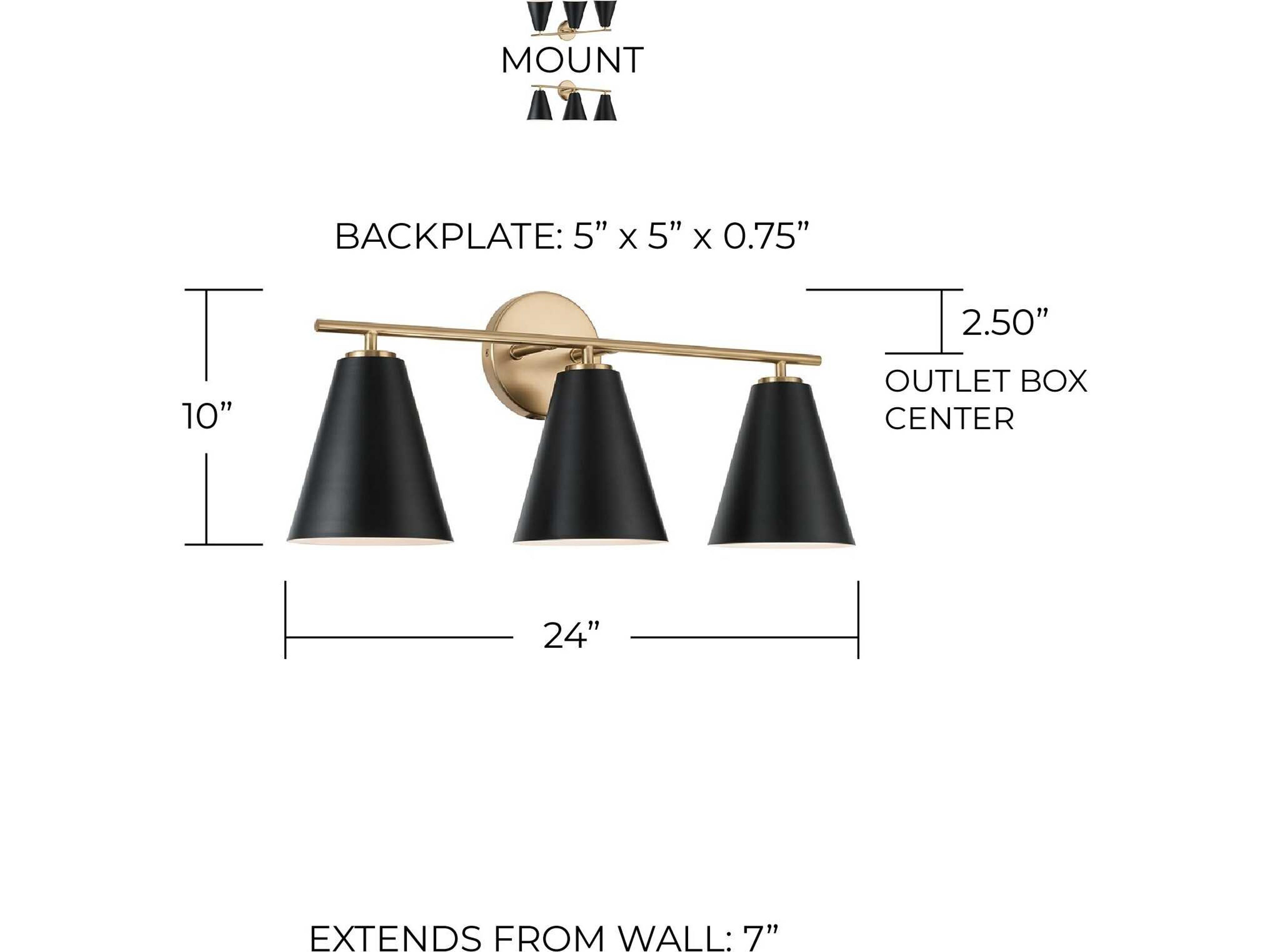 Capital Lighting Charlie 3-Light Matte Brass And Black Vanity Light