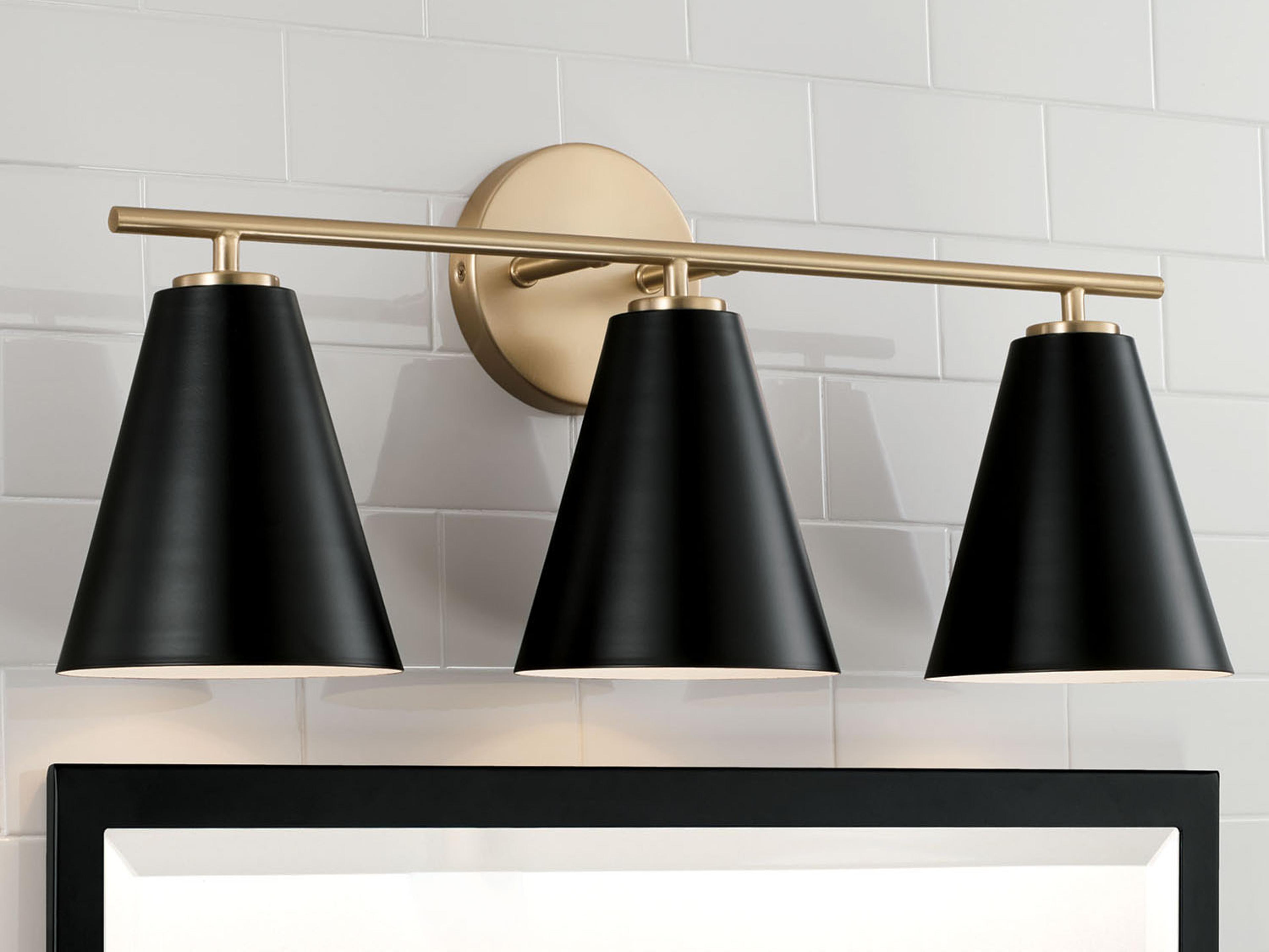 Capital Lighting Charlie 3-Light Matte Brass And Black Vanity Light
