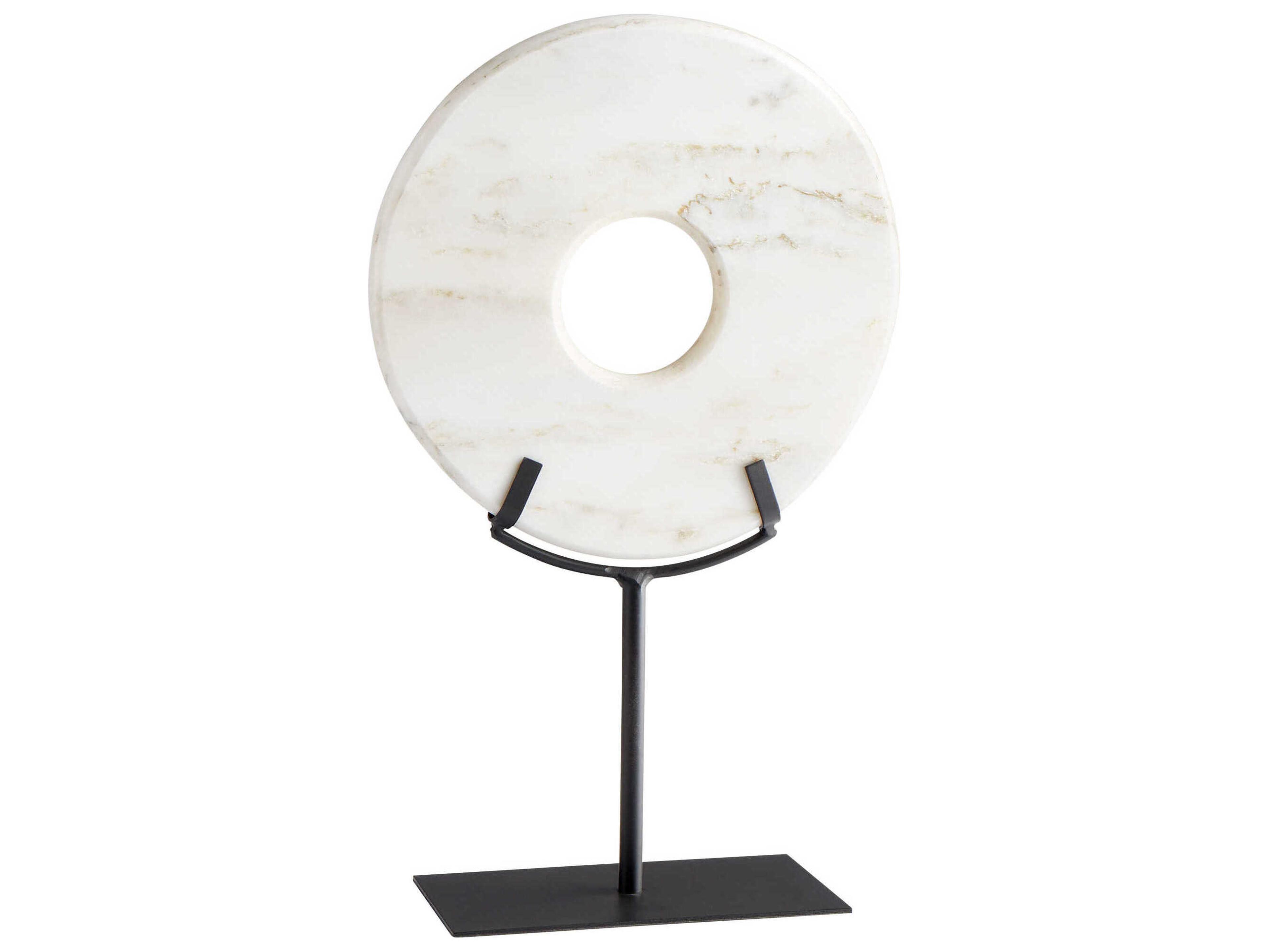 White Disk on Stand Sculpture