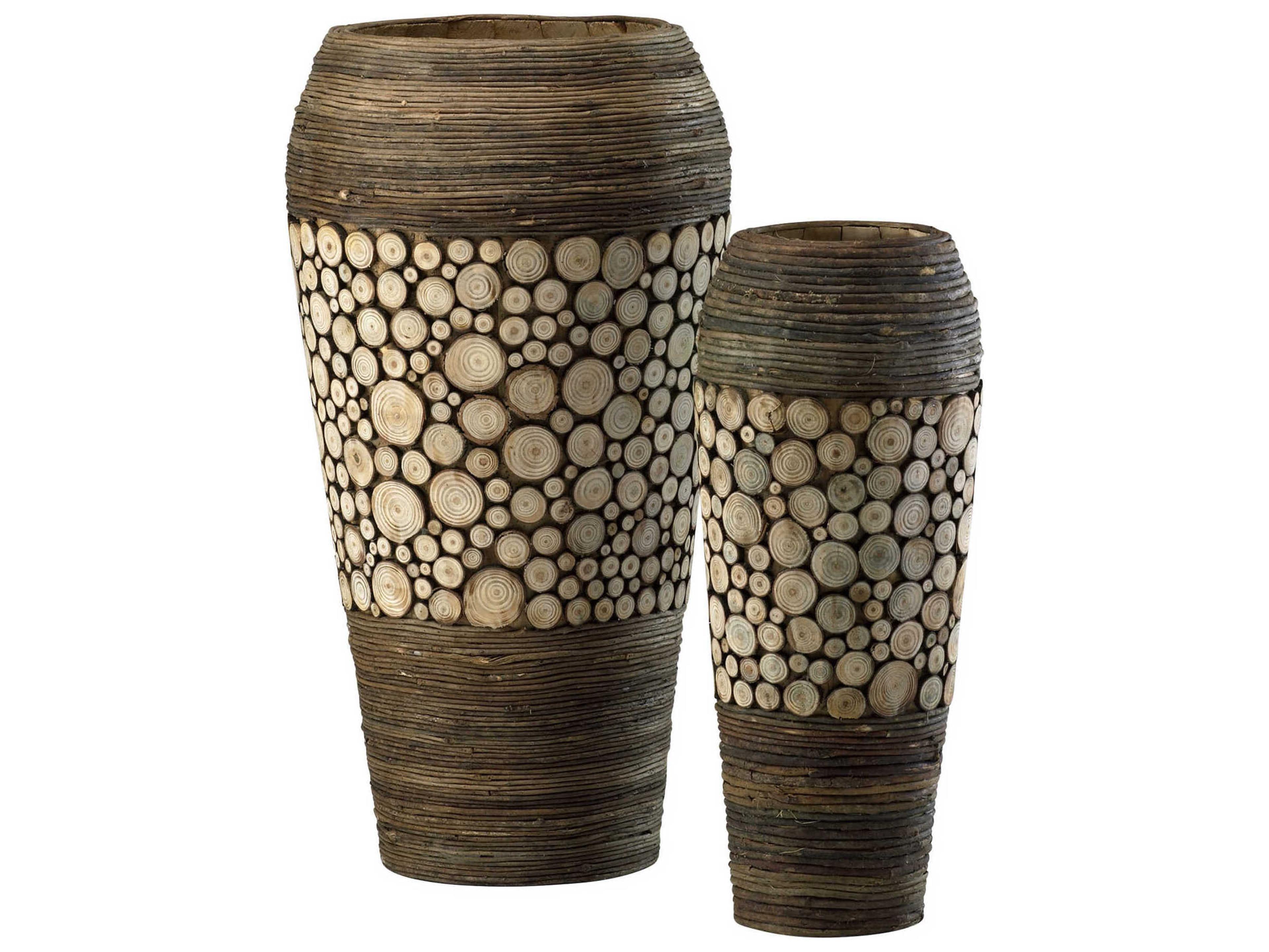 Cyan Design Birchwood Walnut Wood Slice Oblong Vase (Set of 2)