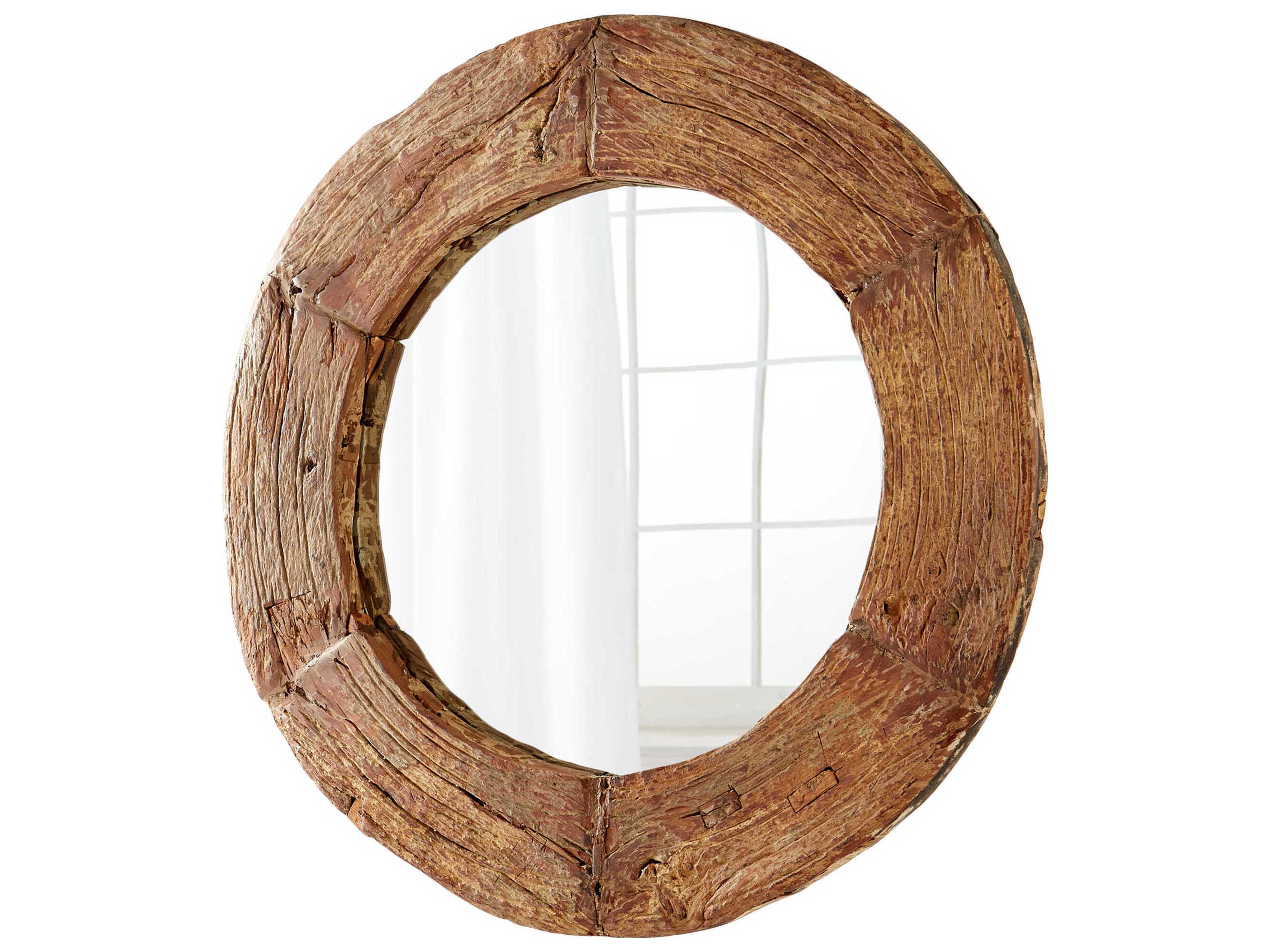 Cyan Design Wagon Walnut Round Wall Mirror
