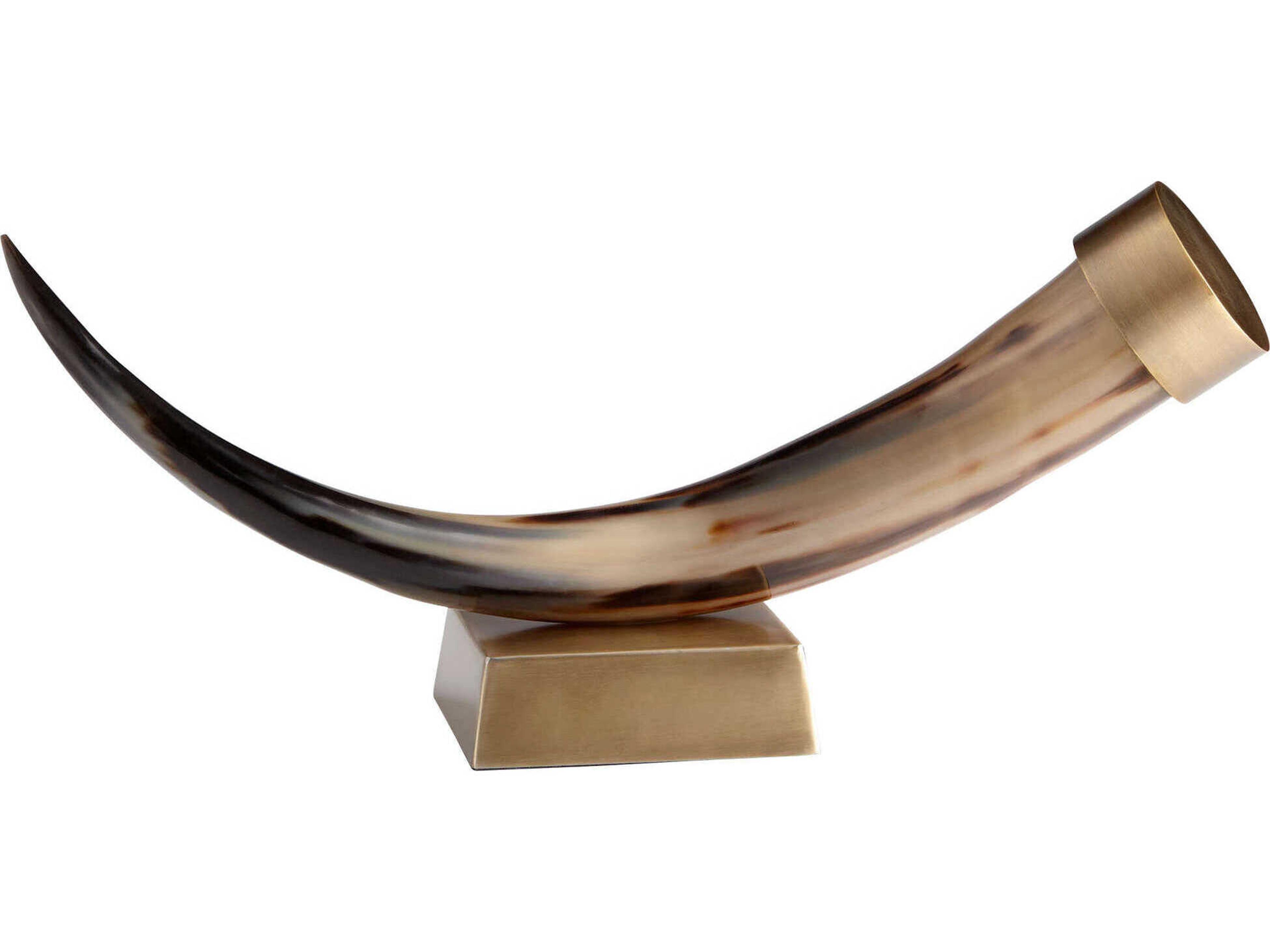 Valhalla Iron and Horn Sculpture Natural Antique Brass
