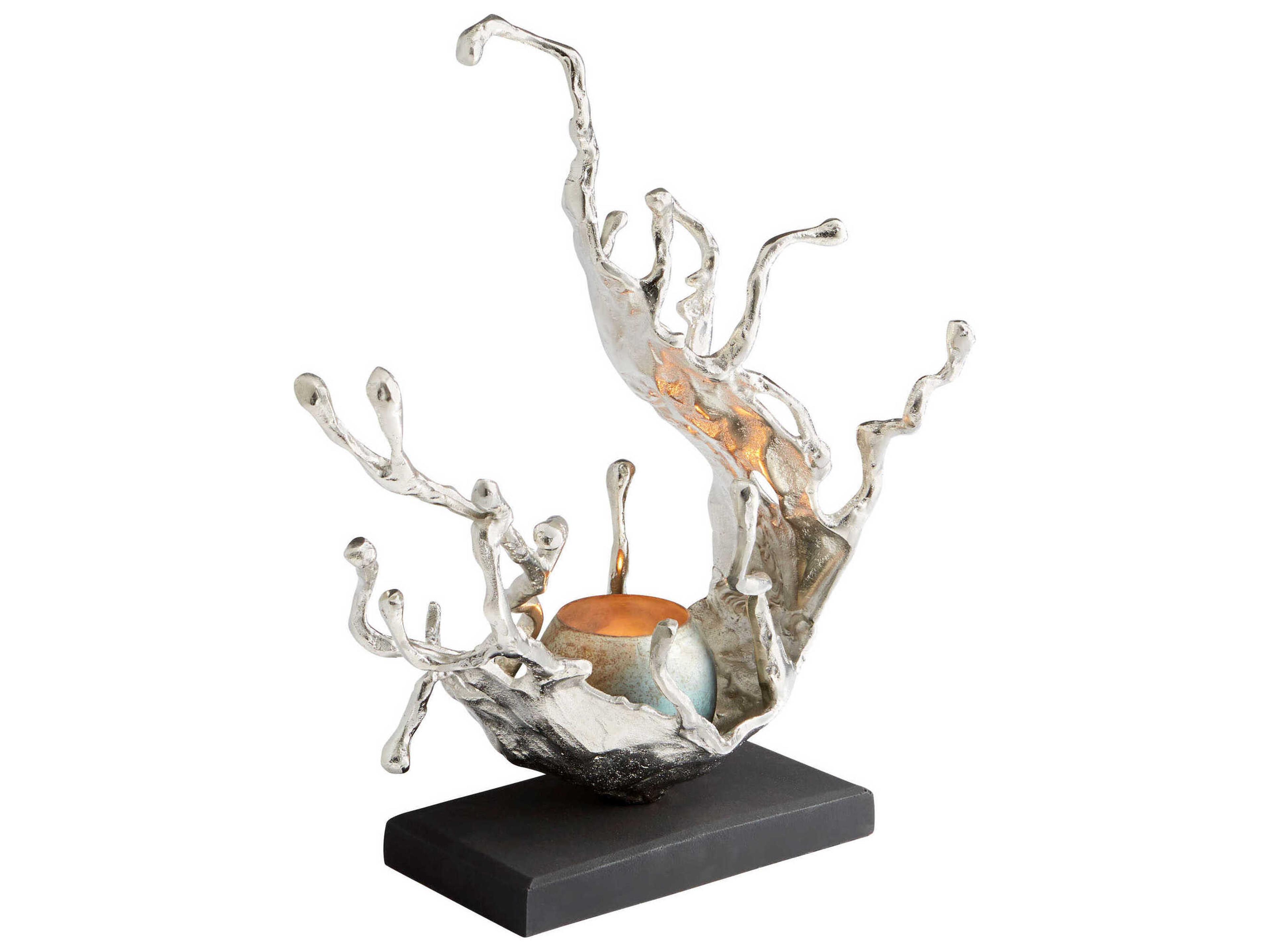 Cyan Design Nickel Blue Mist Glass Aqueous Candleholder