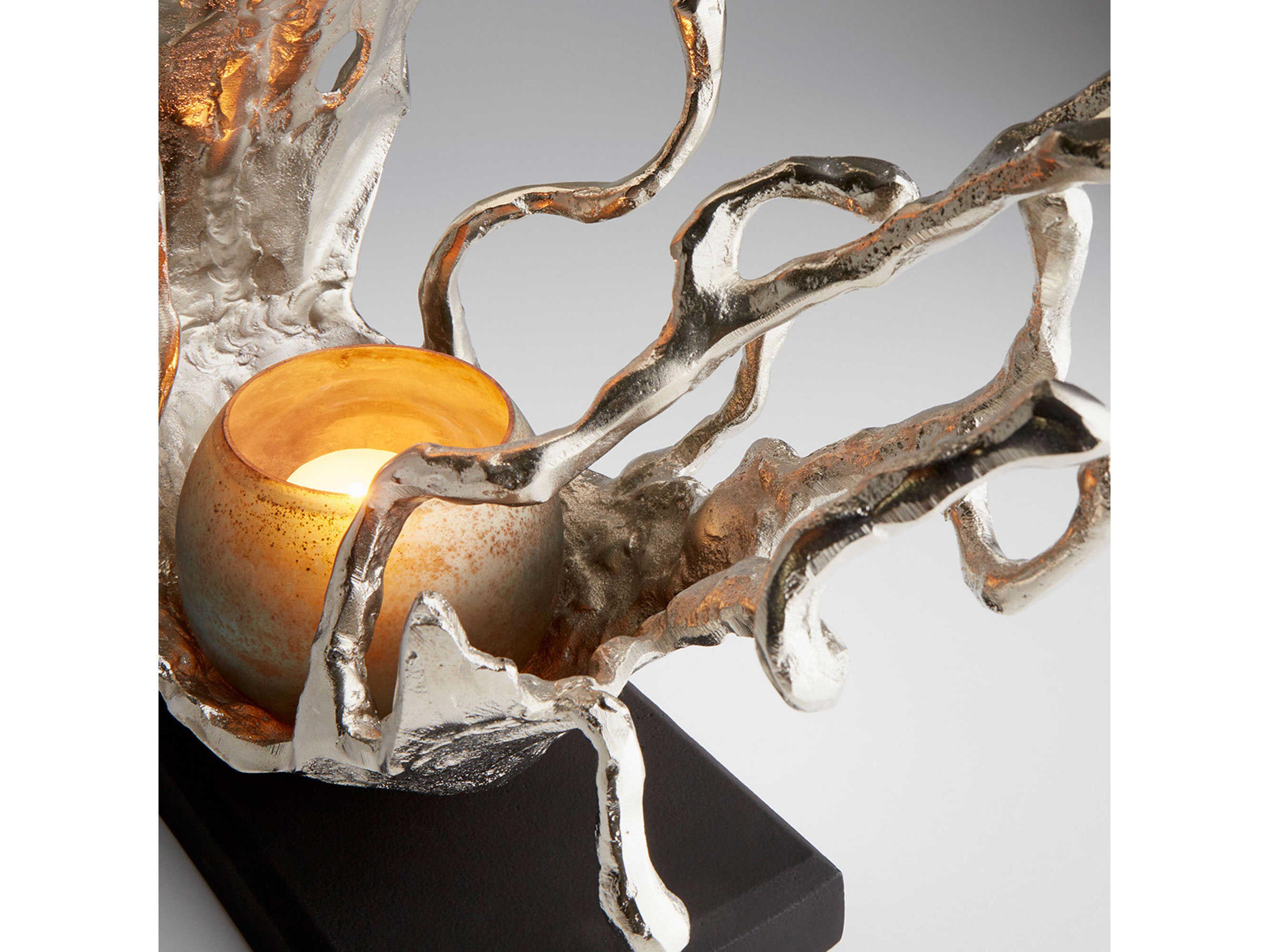 Cyan Design Nickel Blue Mist Glass Aqueous Candleholder