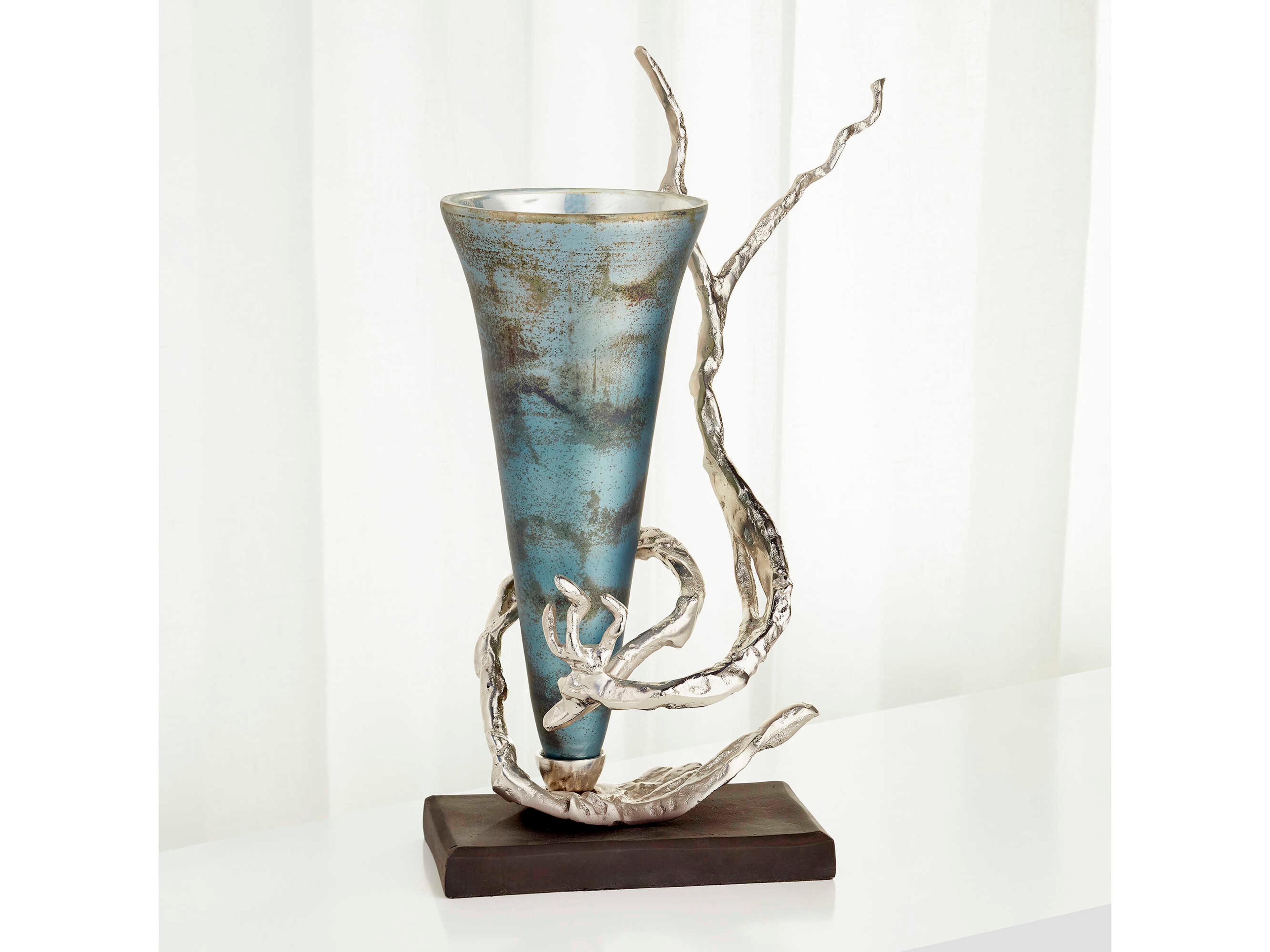Cyan Design Nickel Blue Mist Glass Gianni Vase