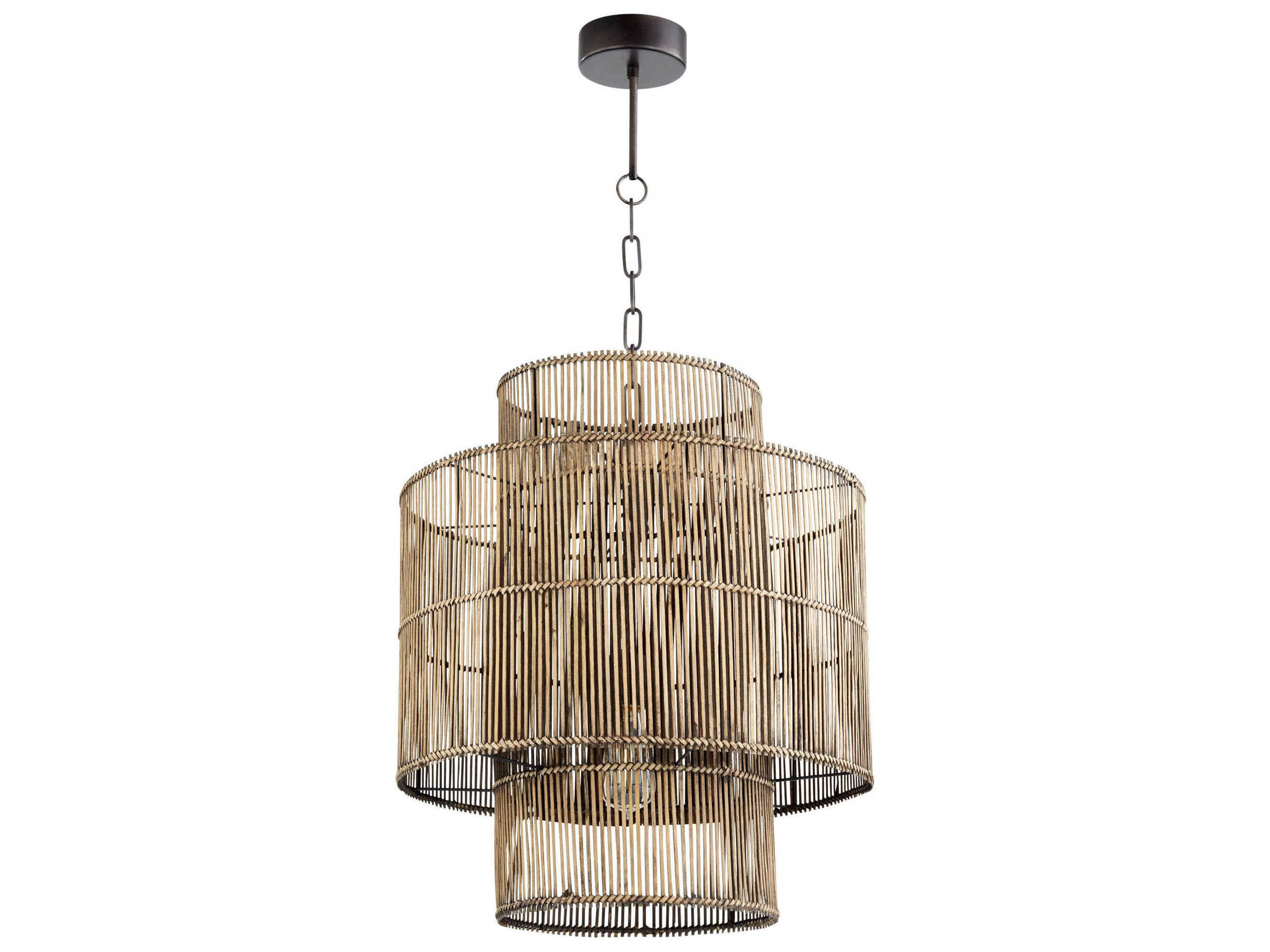 Hammond 1-Light Rattan Wood Cylinder Pendant