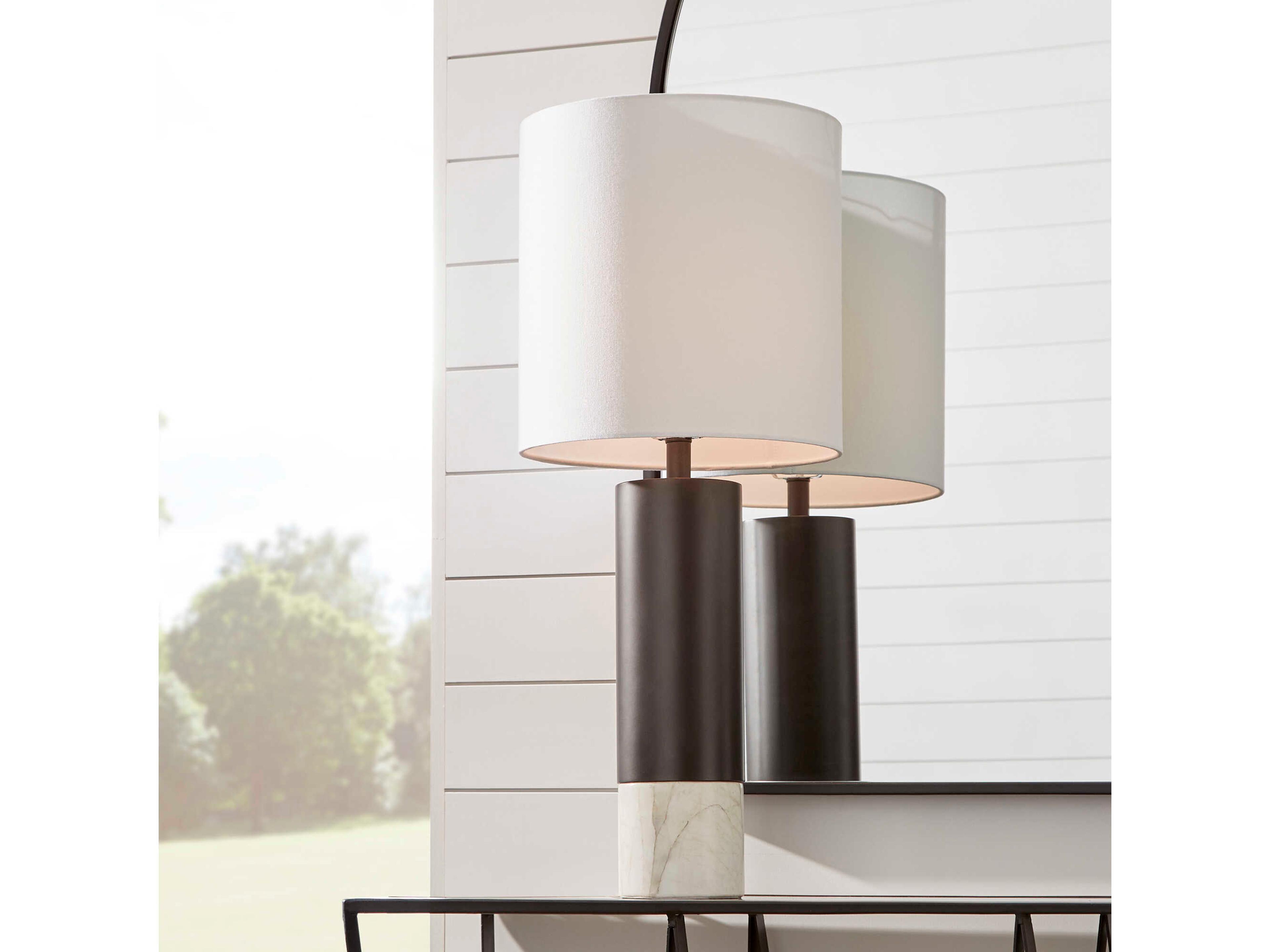 Cyan Design Adana Gun Metal Off White Linen Black Buffet Lamp