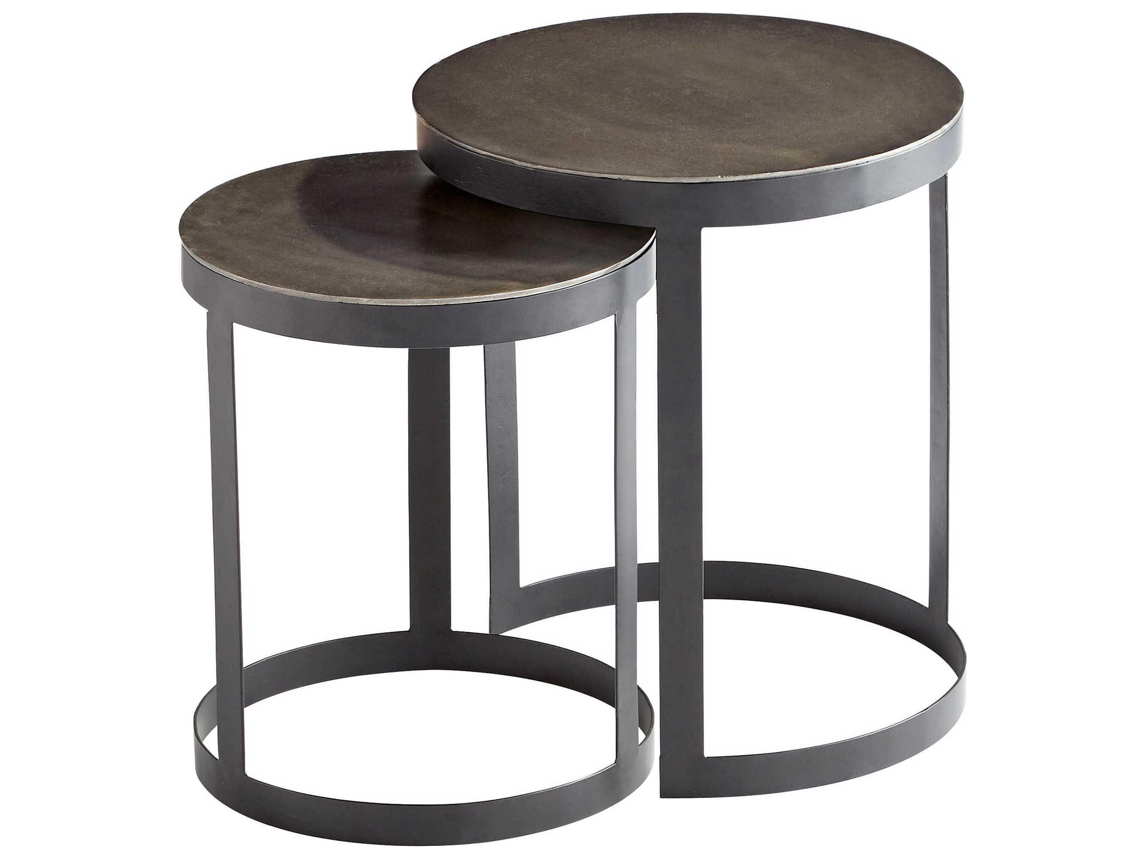 Monocroma Round Nesting Side Table Set in Silver and Black