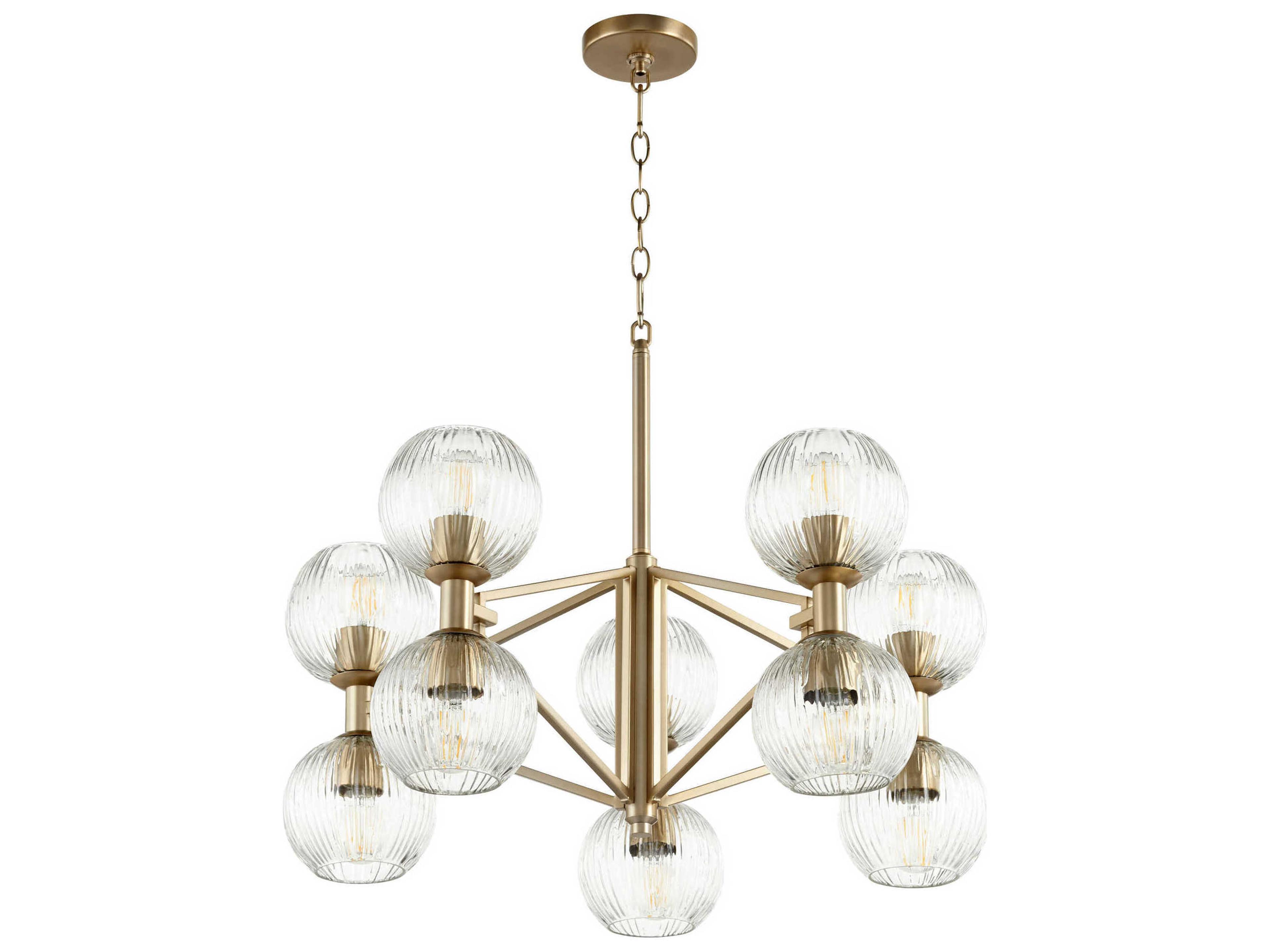 10-Light Aged Brass Glass Globe Chandelier