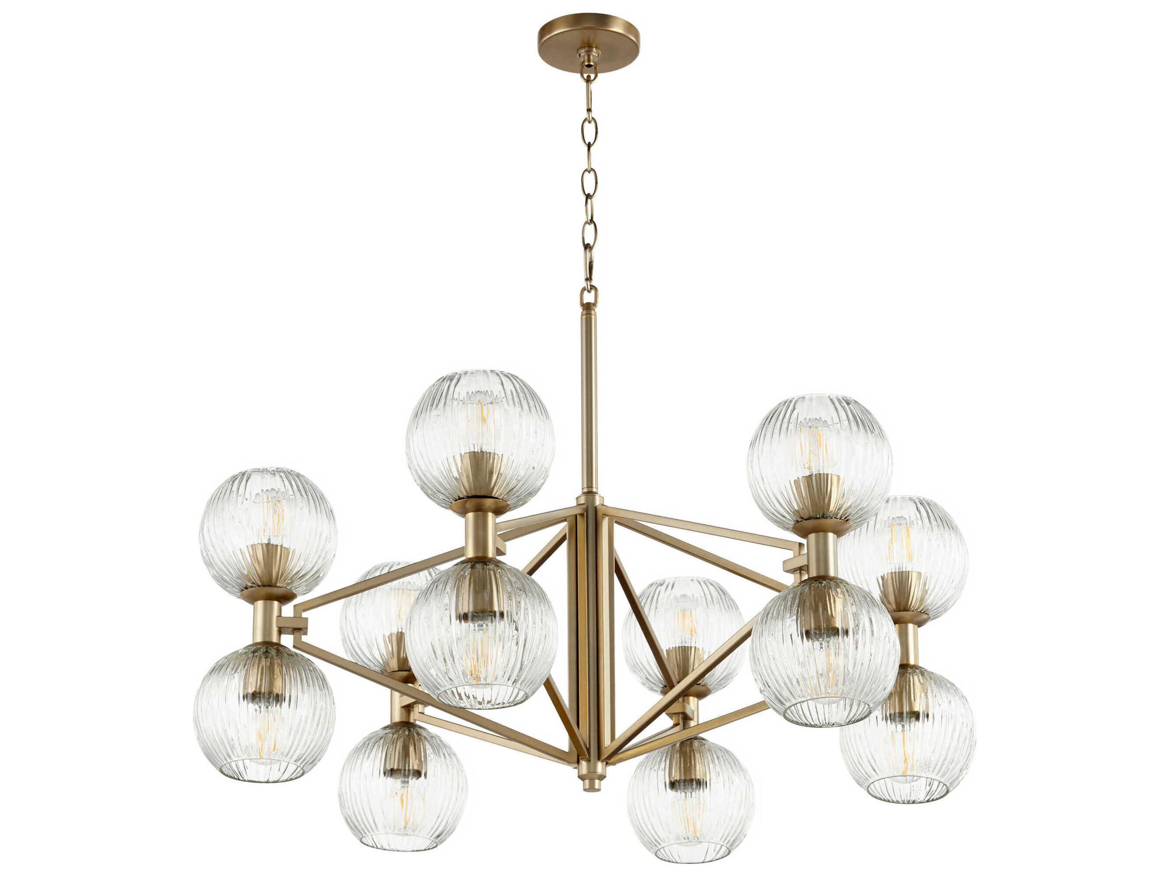 12-Light Aged Brass Glass Globe Chandelier