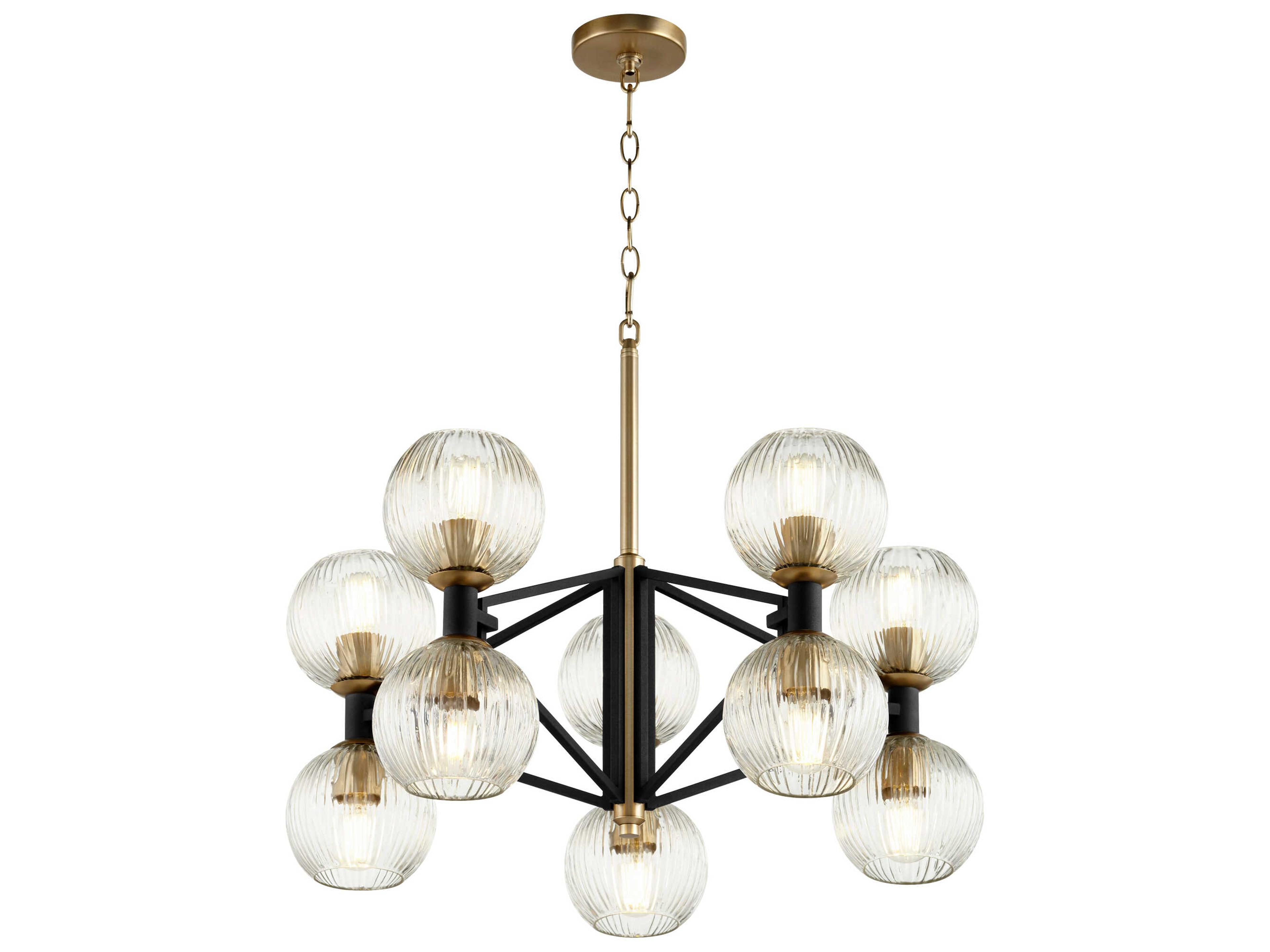 Cyan Design 10-Light Noir Aged Brass Black Glass Globe Chandelier
