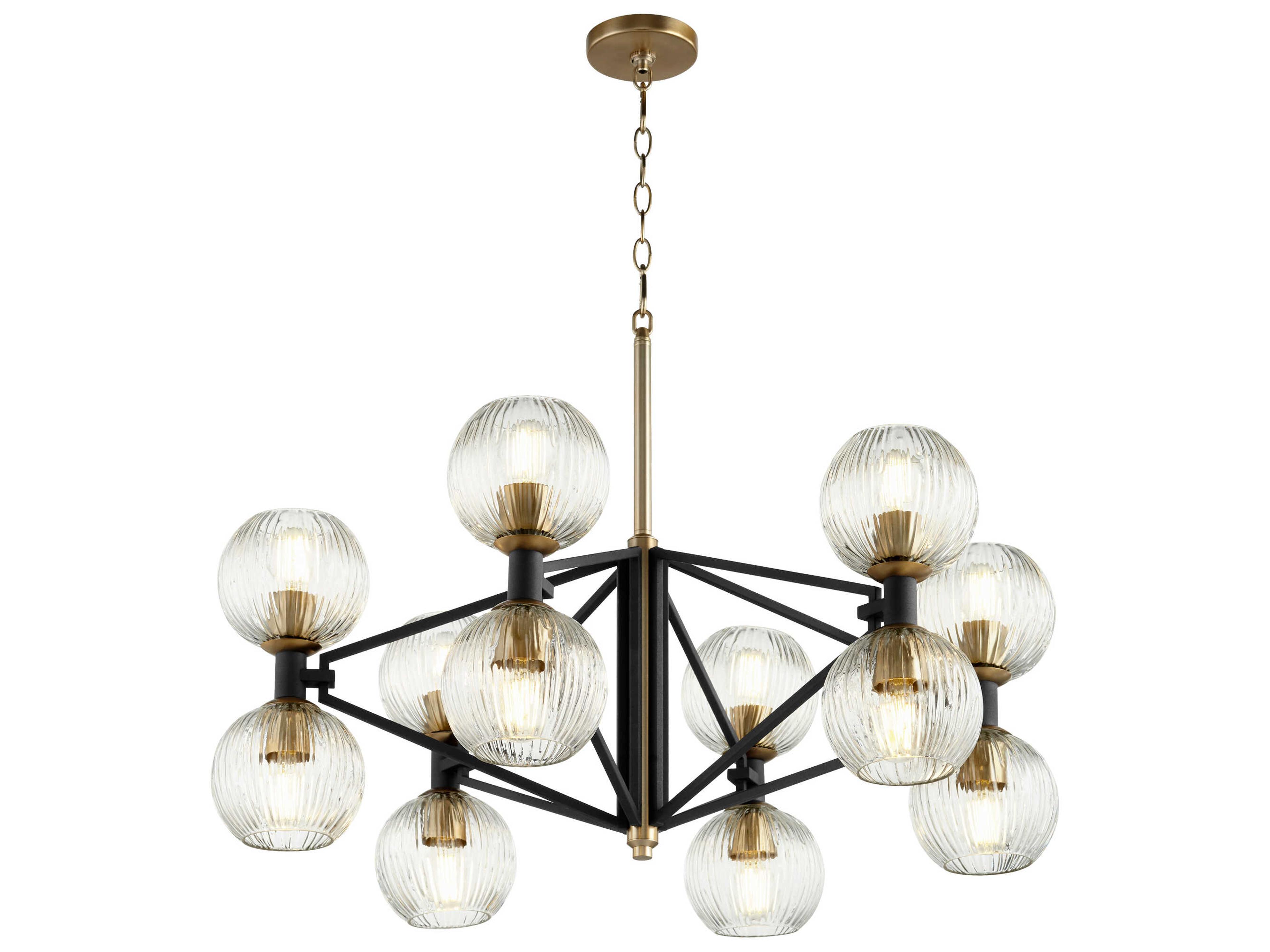 Cyan Design 12-Light Noir Aged Brass Black Glass Globe Chandelier