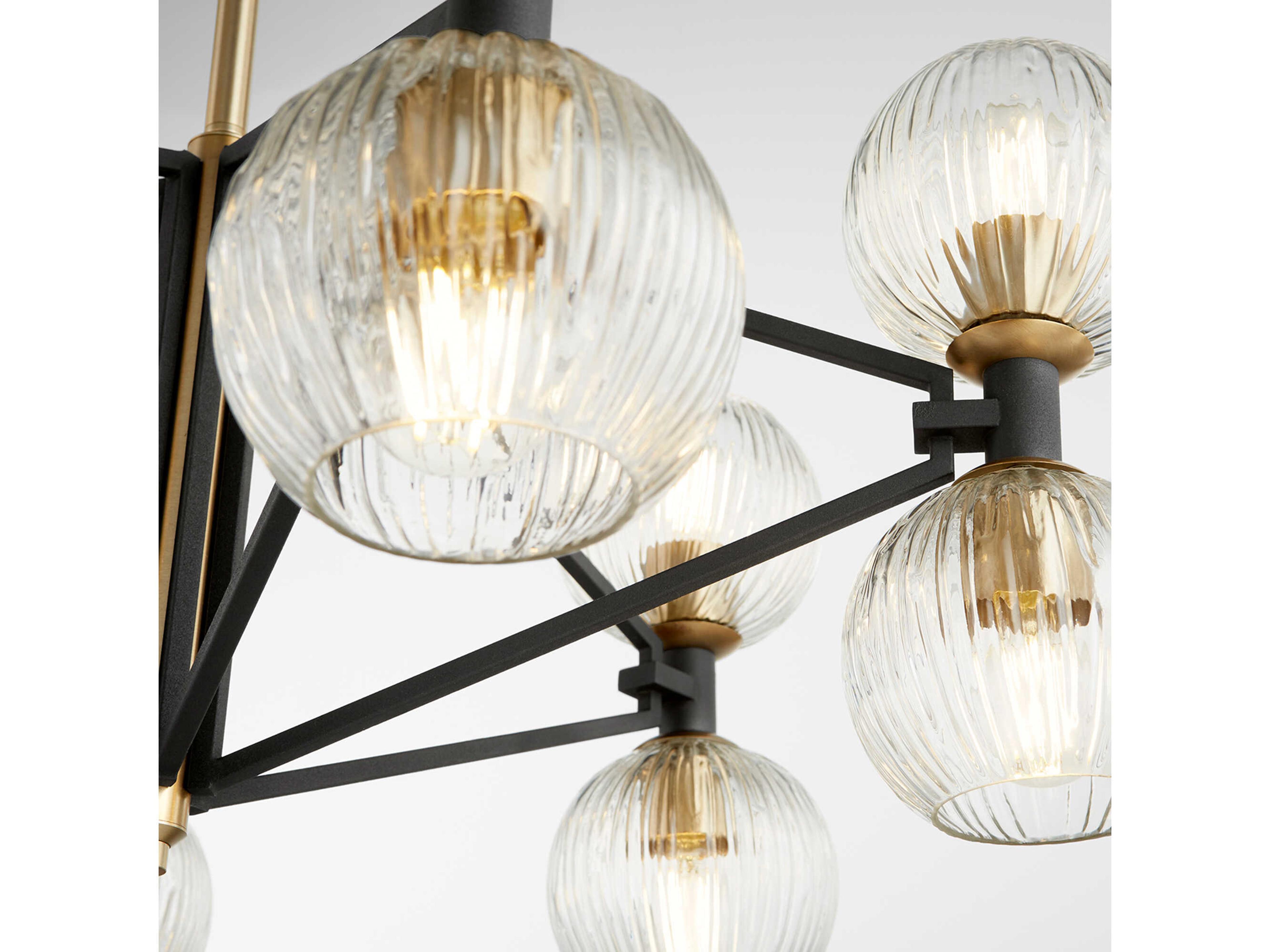 Cyan Design 12-Light Noir Aged Brass Black Glass Globe Chandelier